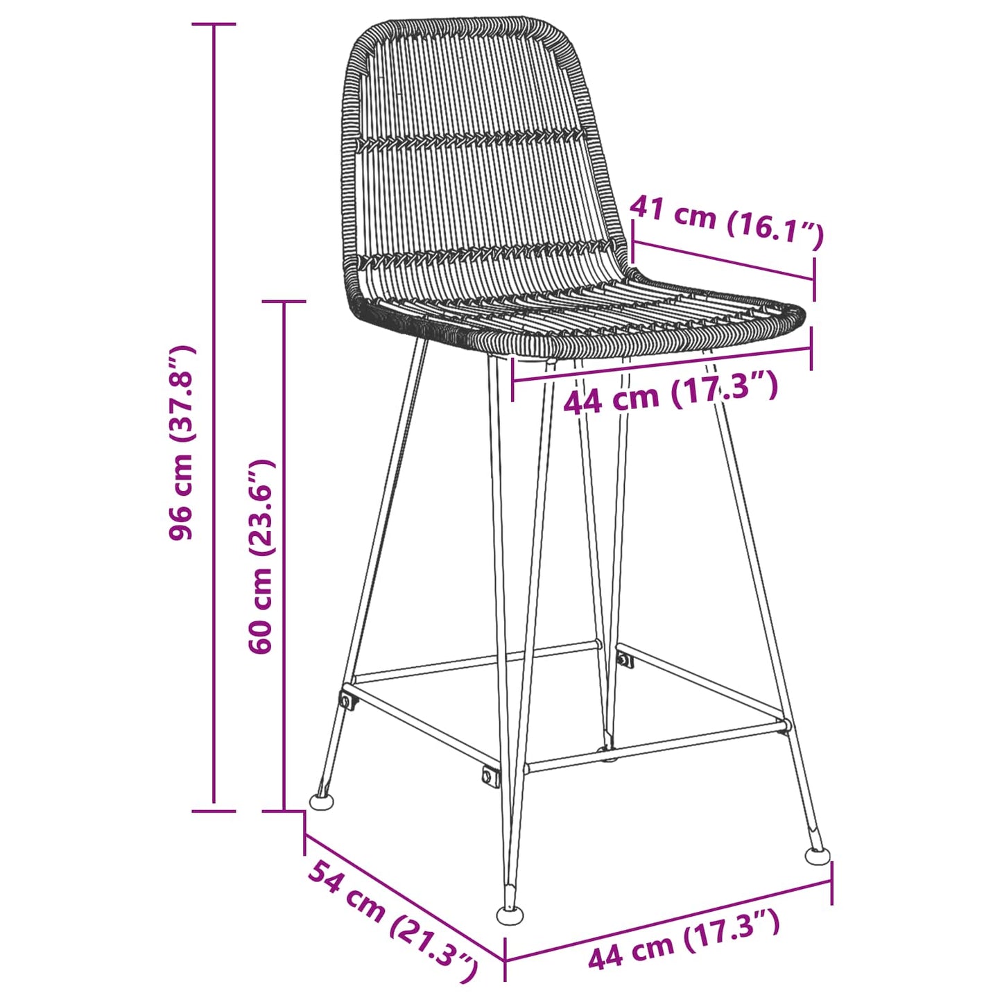 Barhocker 2 stk. Natur 44 x 54 x 96 cm Rattan und Stahl