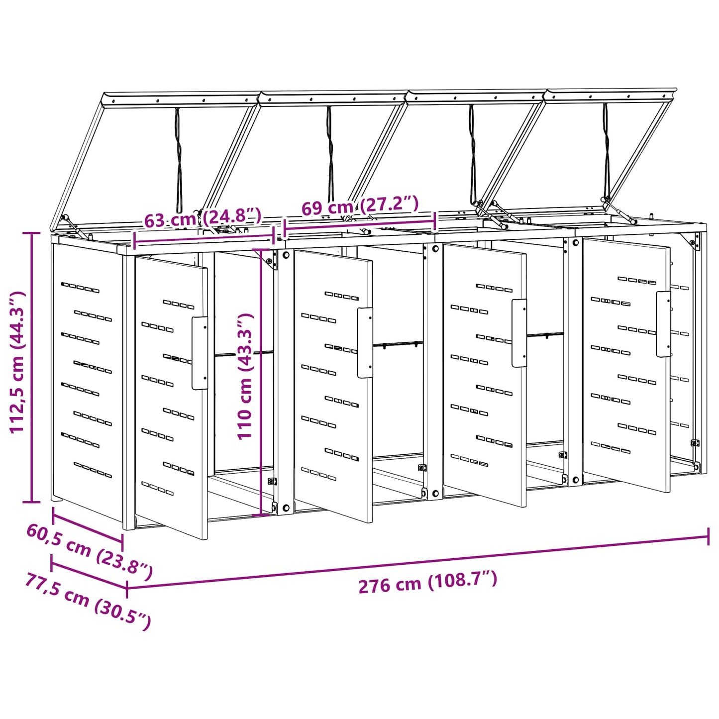 Rollbehälterlagerung for 4 Bins 240L Edelstahl Grau