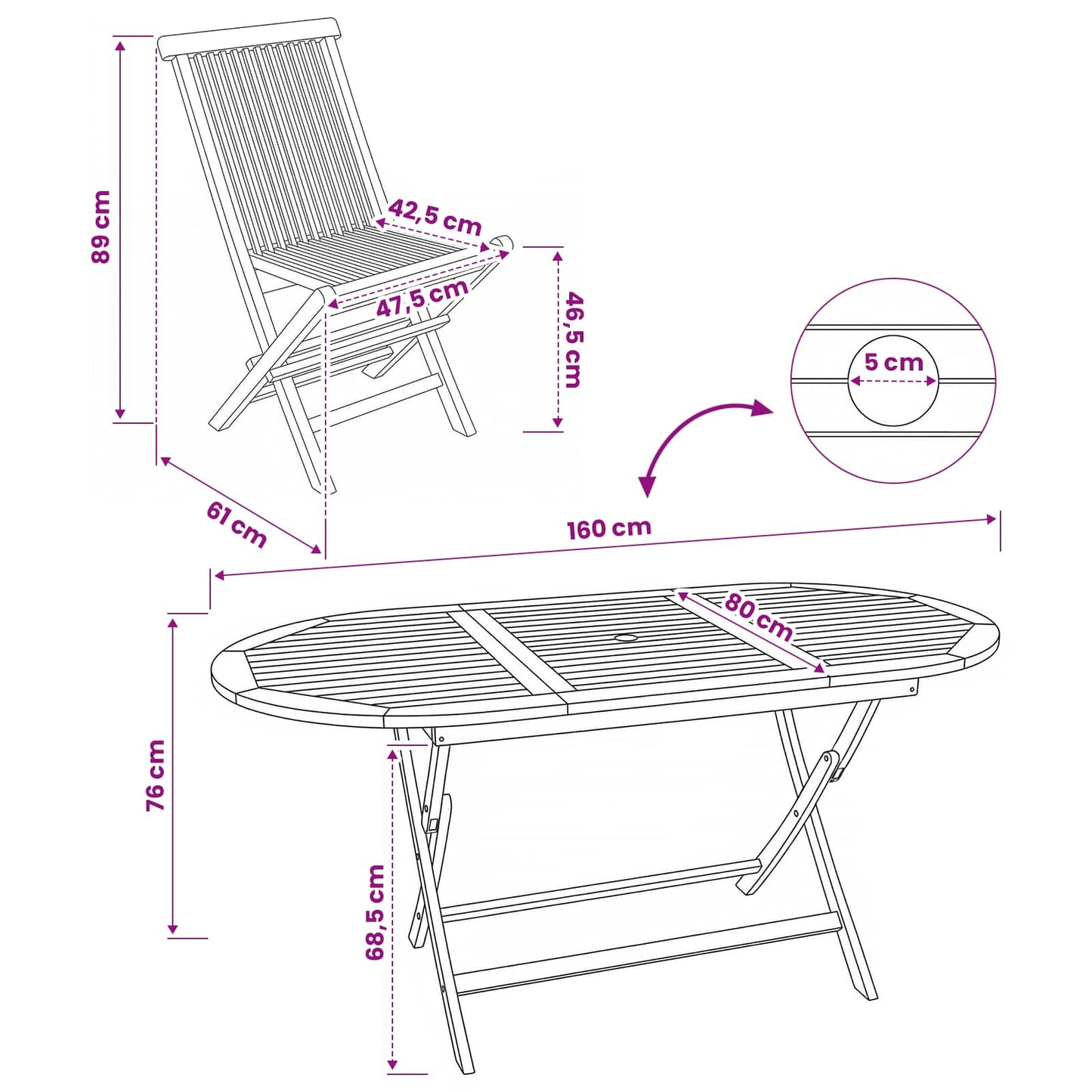 Gartenmöbel Set 7 Stk. Natur Massivholz Teak