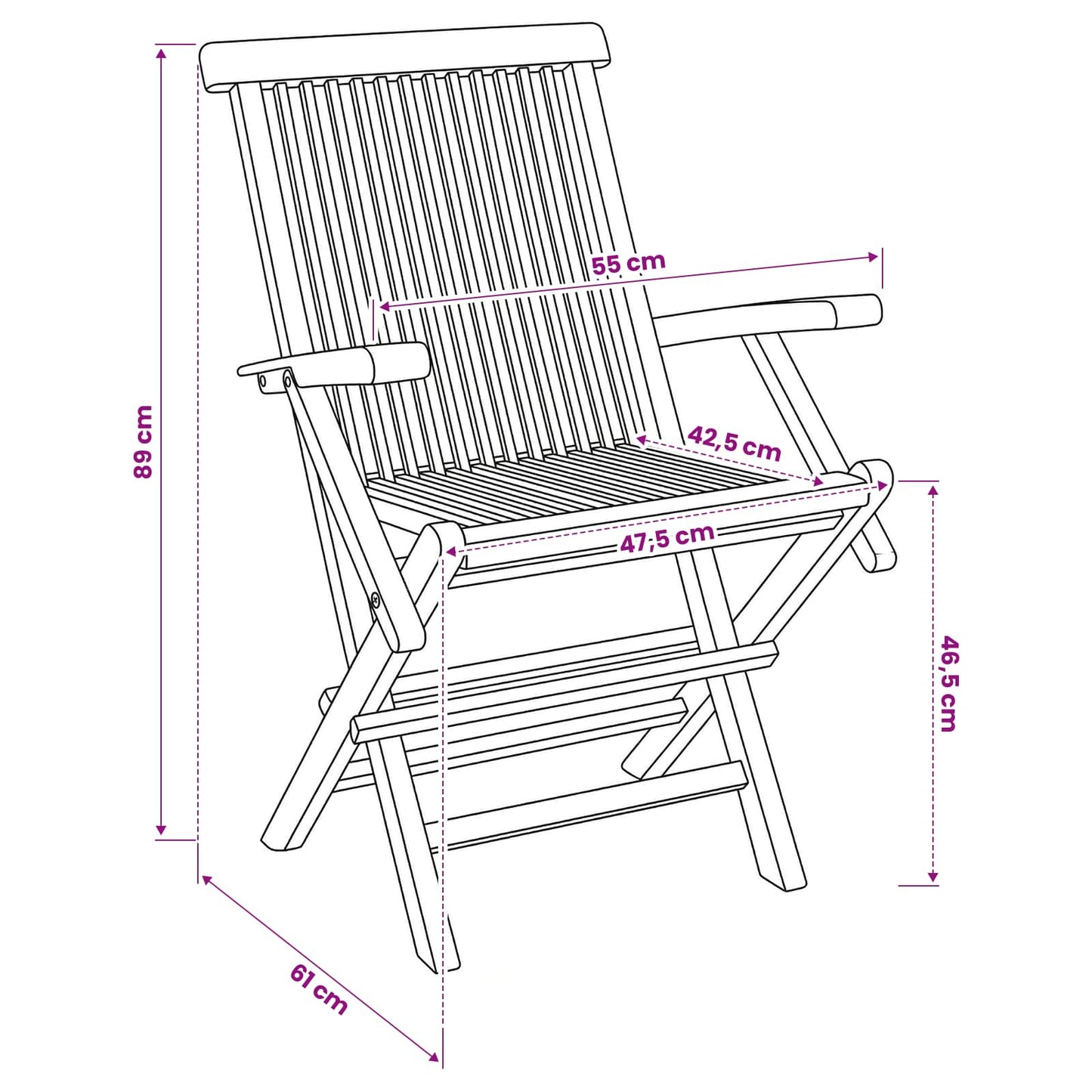 Klappbarer Gartenstuhl 2 stk. Natur Massivholz Teak