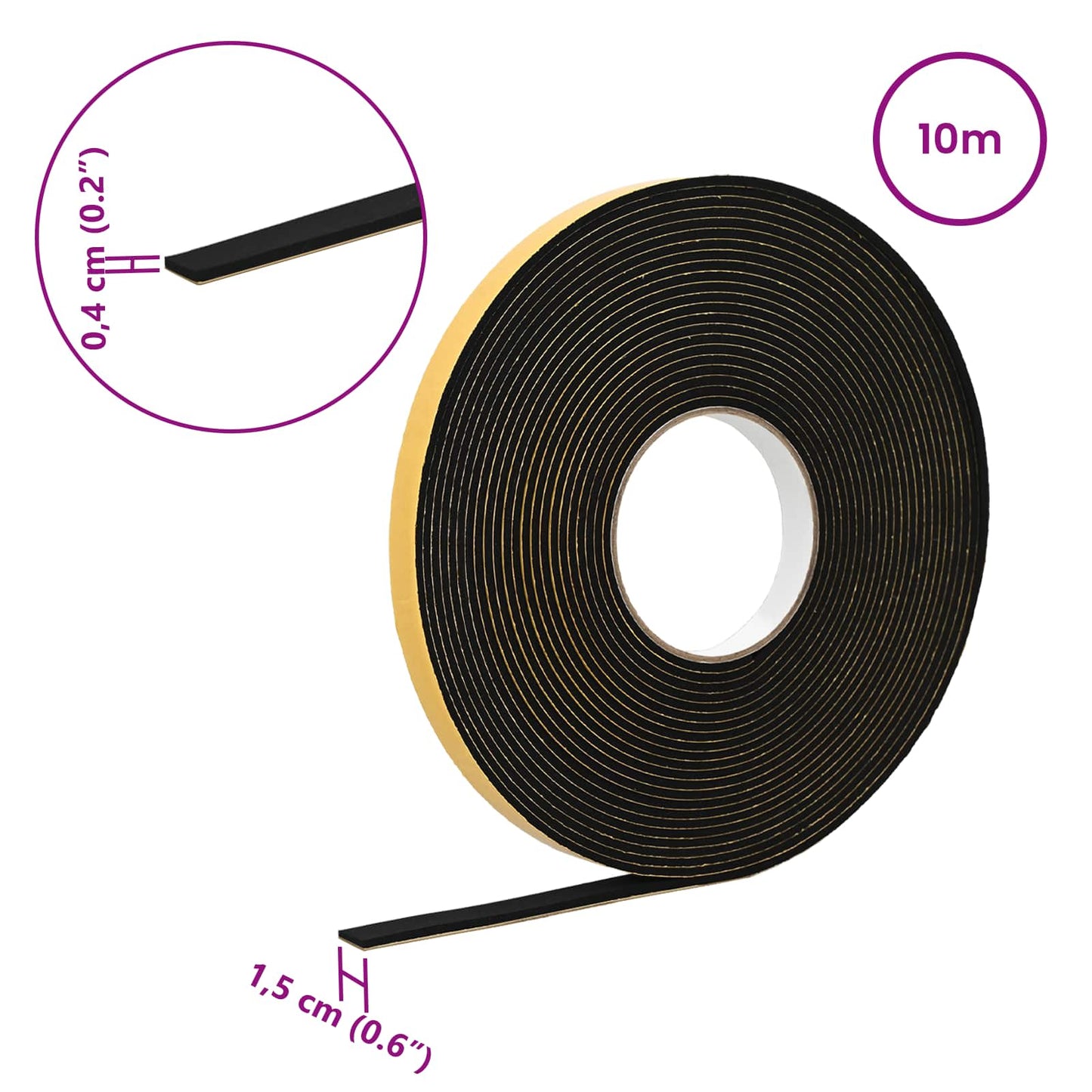 Selbstklebendes Schaumstoffband Schwarz 15 mm x 10 m CR-Schaum