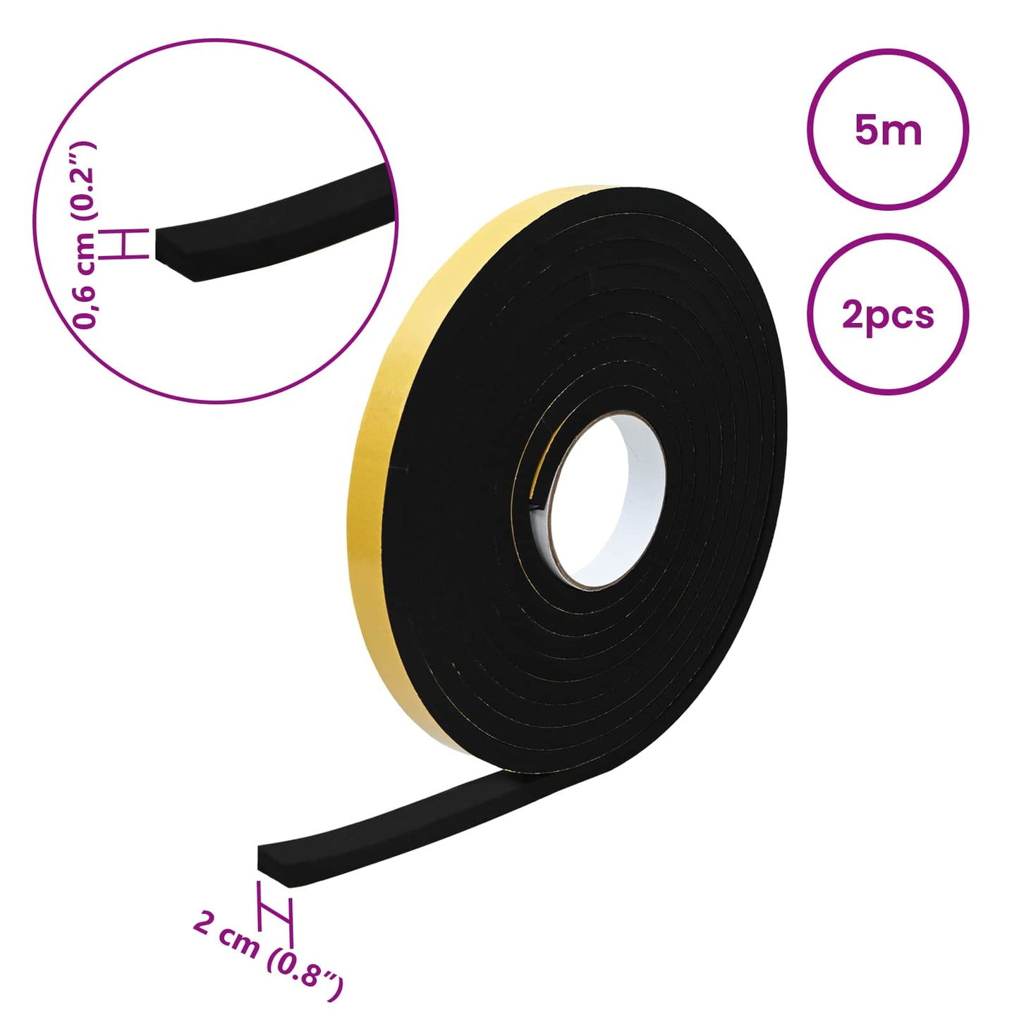 Selbstklebendes Schaumstoffband 2 stk. Schwarz 20mm x 5m