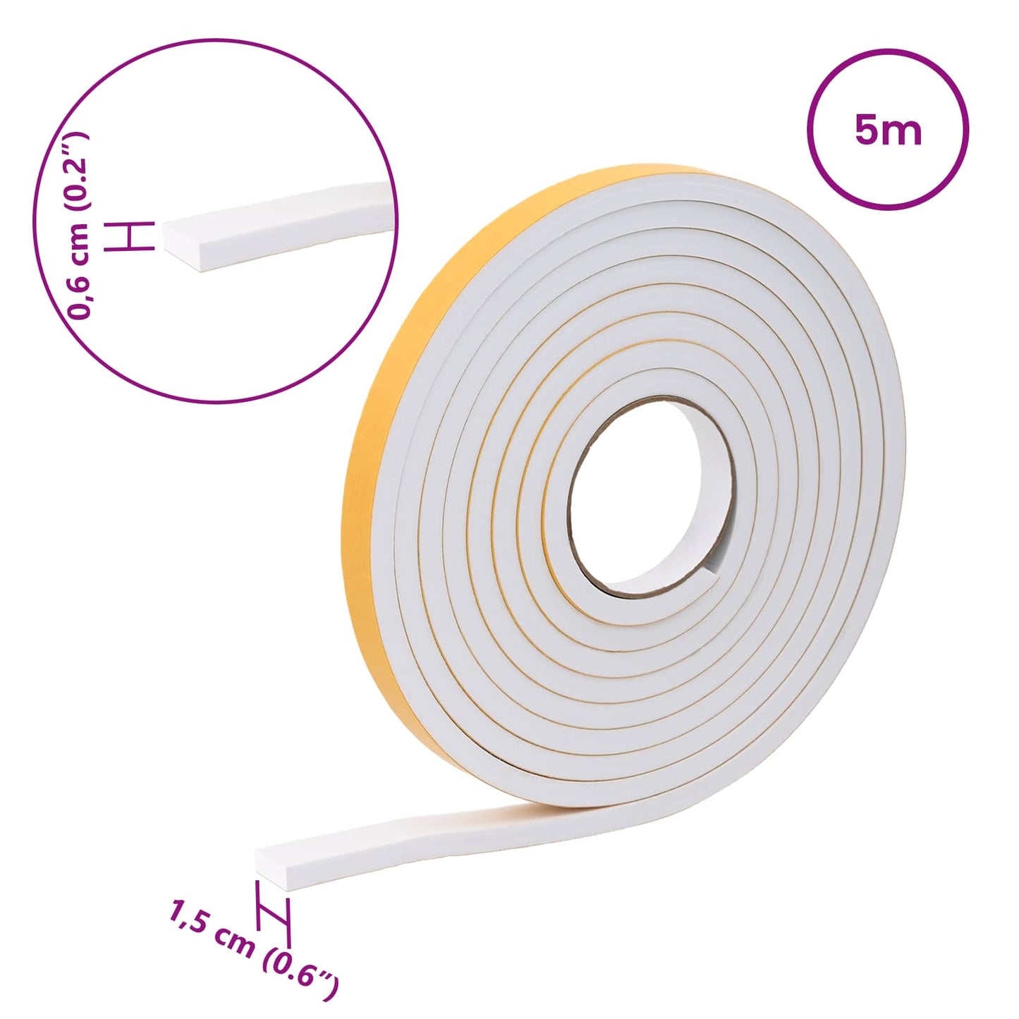 Selbstklebendes Schaumstoffband 10 Stk. Weiß 15mm x 5m