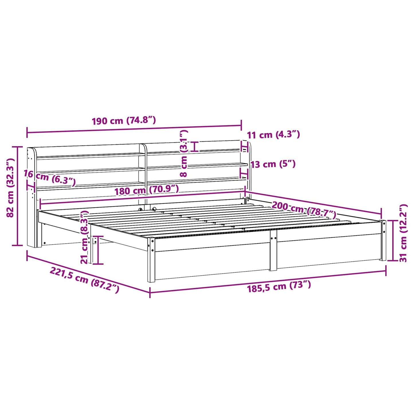 Bettrahmen mit Kopfteil 2 pcs Wachsbraun Massivholz Kiefer