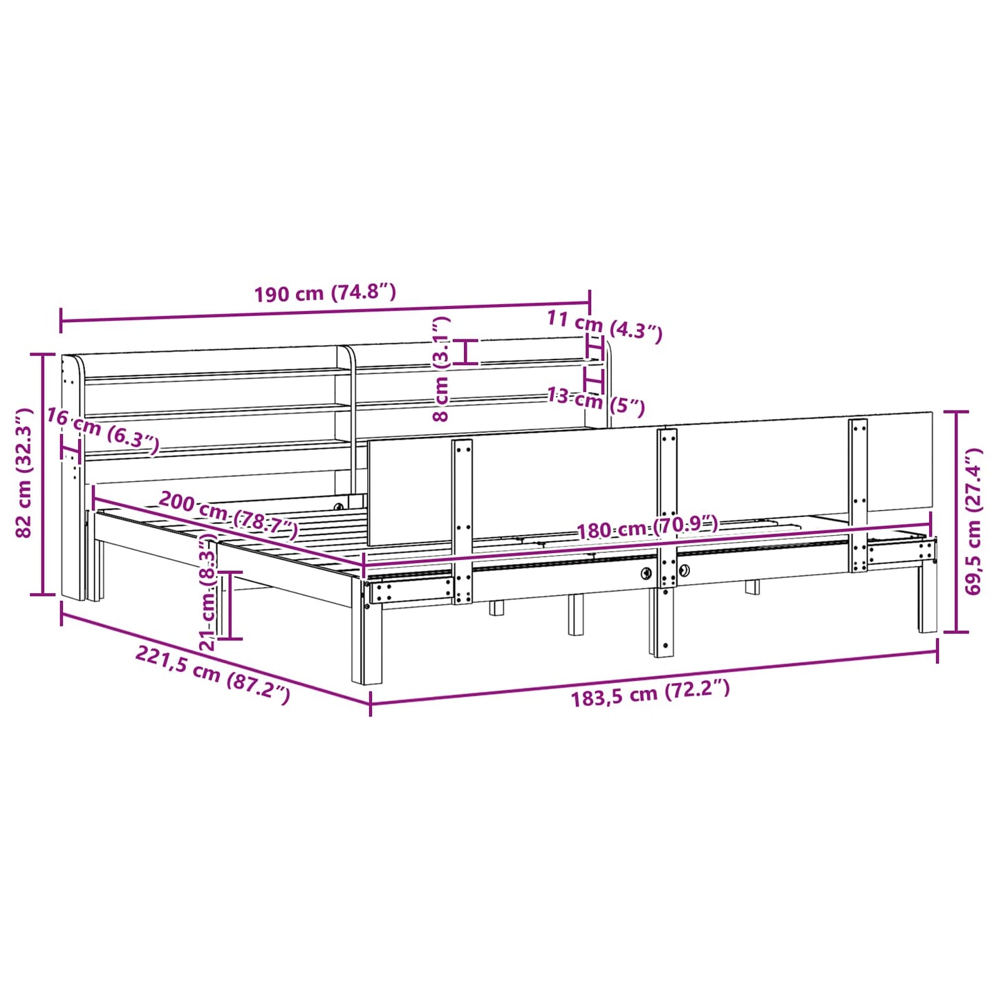 Bettrahmen mit Regal 2 stk. Wachsbraun Massivholz Kiefer