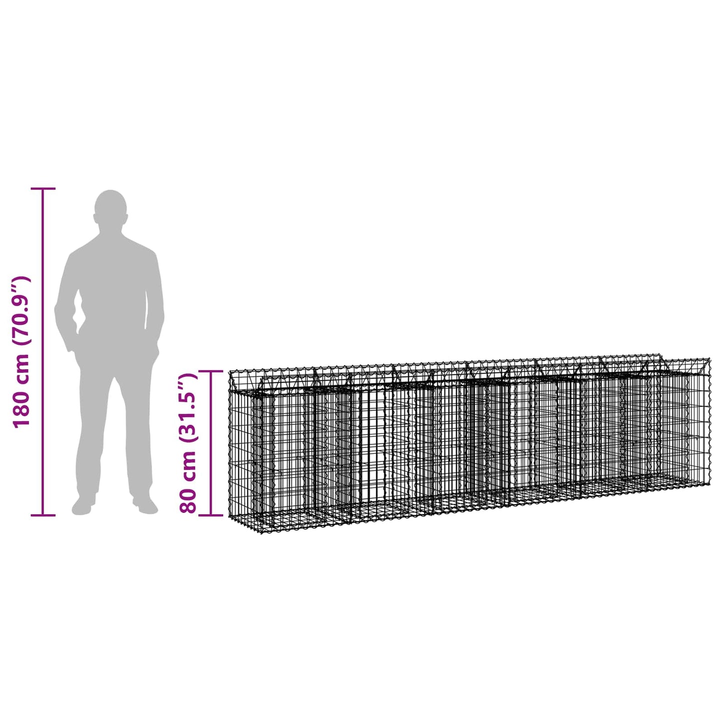 Gabionen-Hochbeet 2 stk. 300 x 50 x 80 cm Verzinkter Stahl