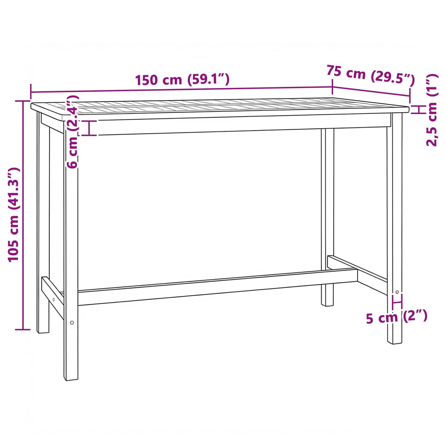 Bartisch Natur 150 x 75 x 105 cm Massivholz Teak