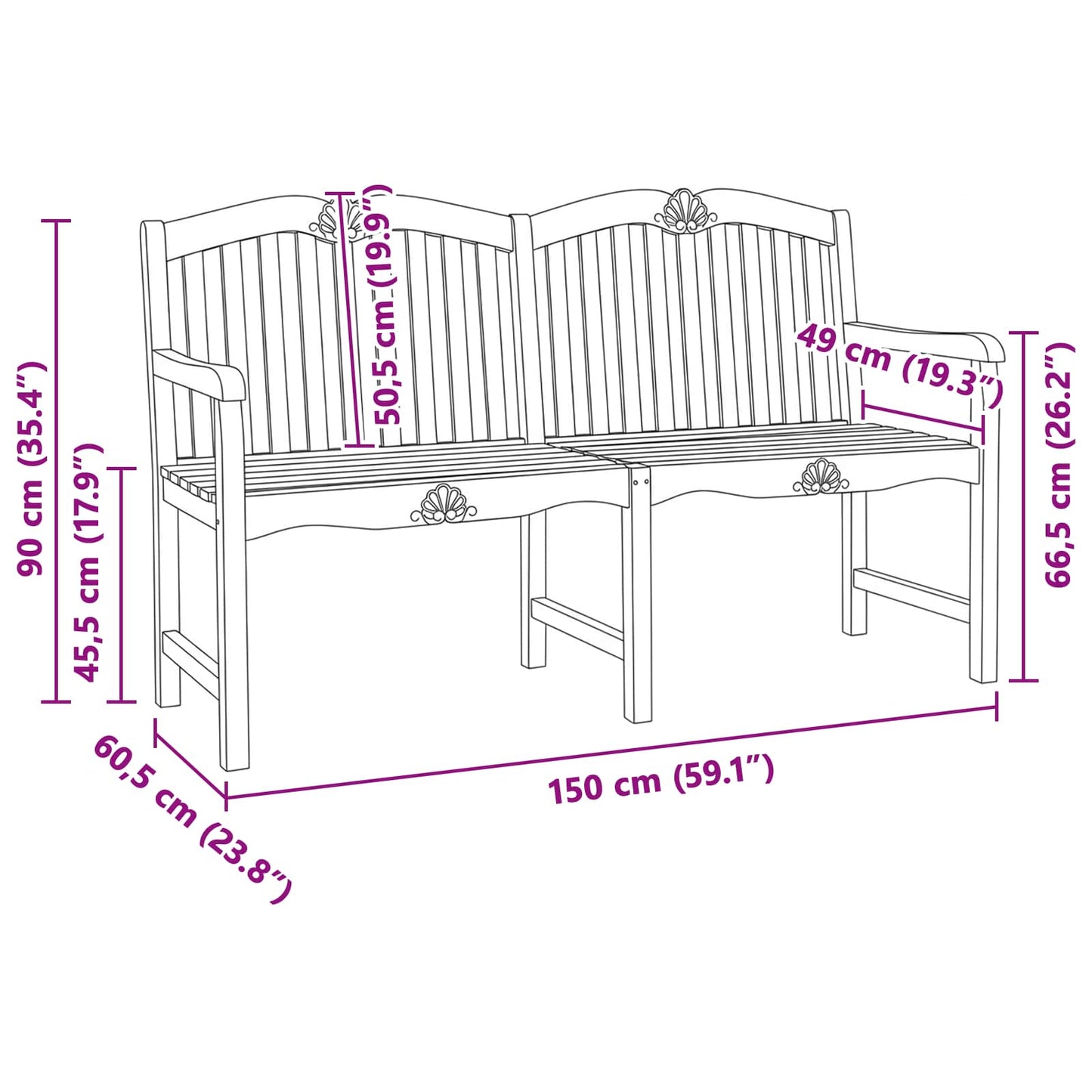 Handgeschnitzte Muschel-Bank 150 x 60,5 x 95 cm Massivholz Teak