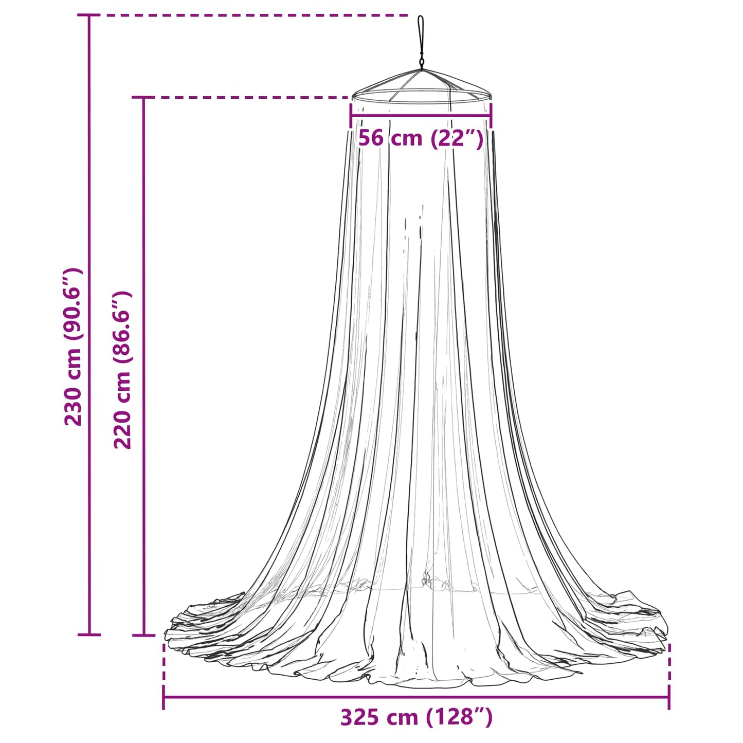Moskito-Netz für das Bett 3 stk. 156 Mesh Weiß ⌀56 x 220 cm
