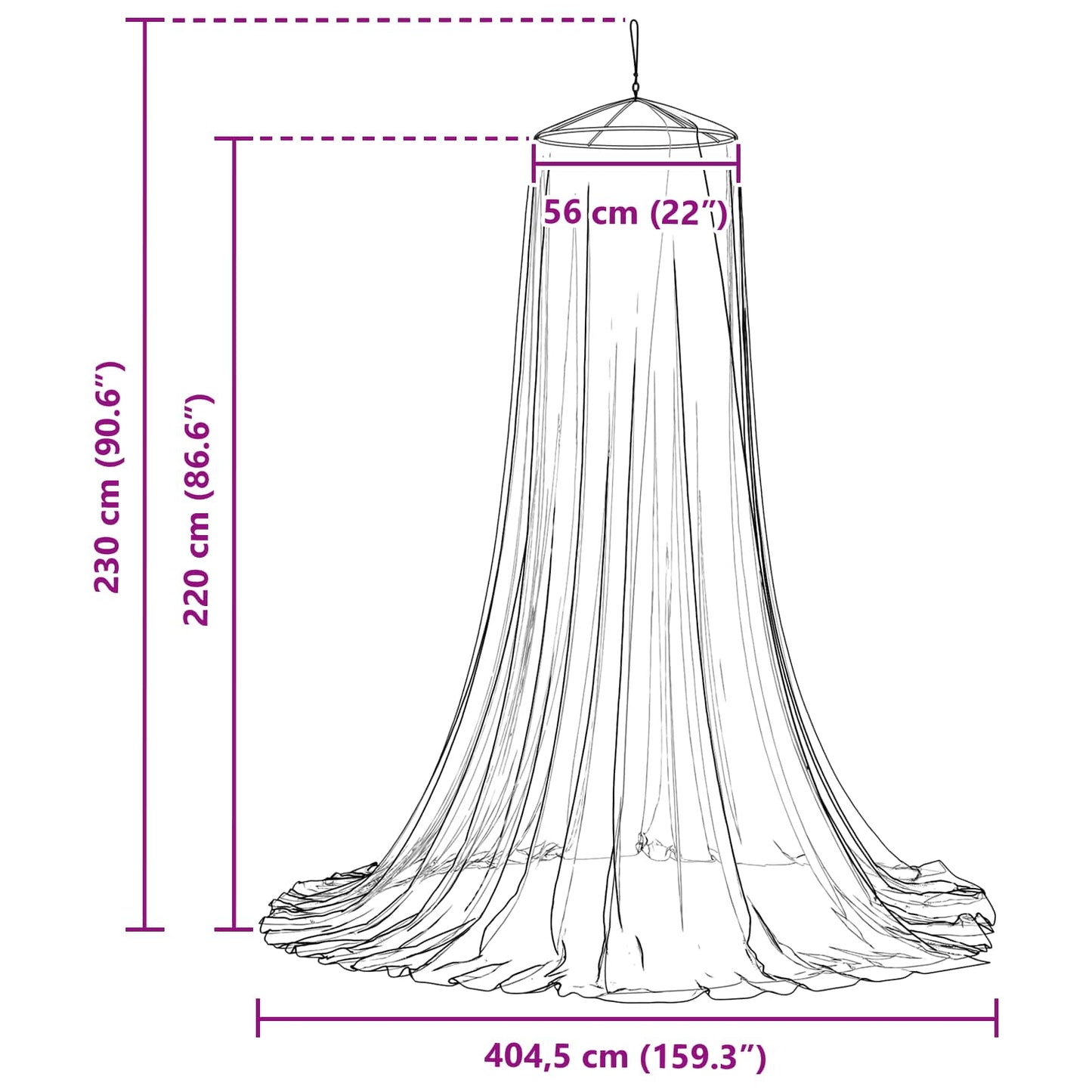 Moskito-Netz für das Bett 156 Mesh Schwarz ⌀56 x 220 cm