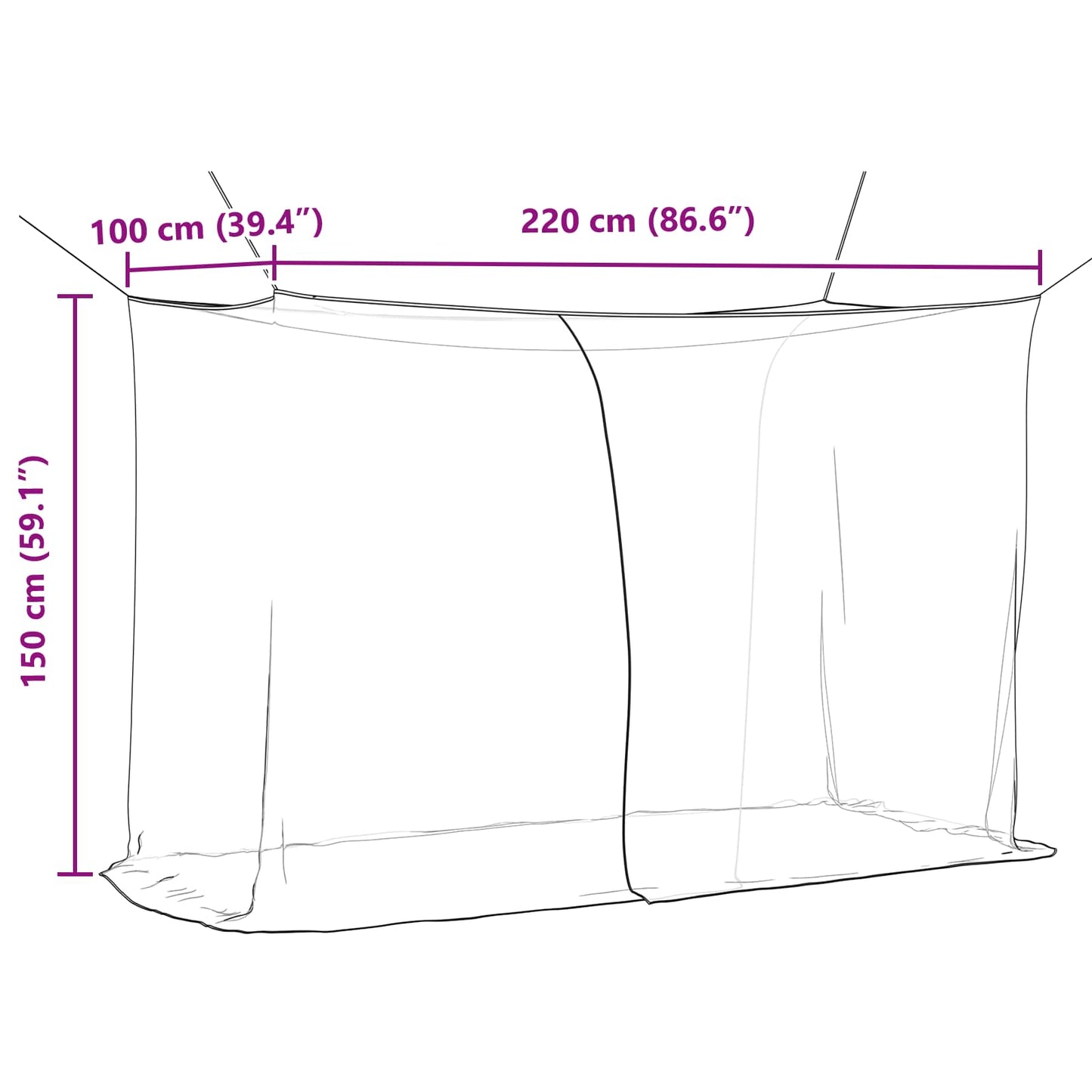 Moskito-Netz für das Bett 156 Mesh Schwarz 220 x 100 x 150 cm