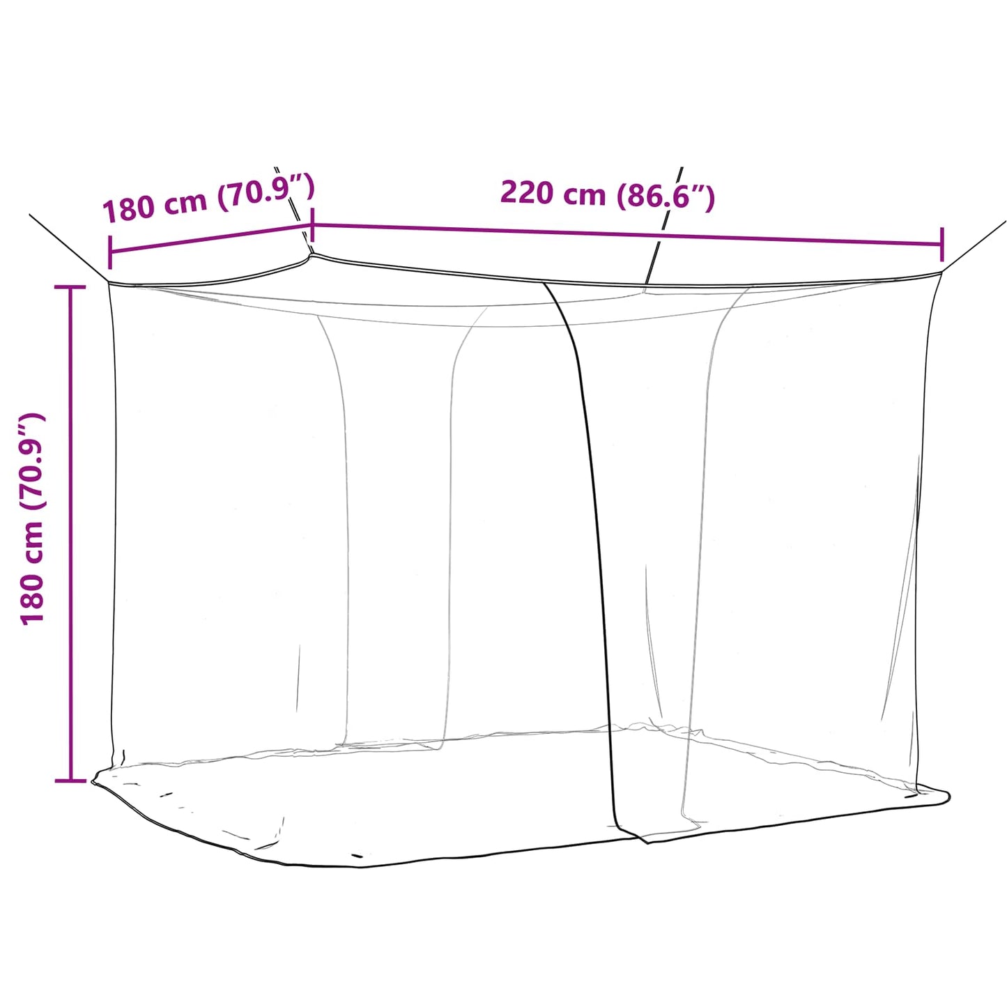 Moskito-Netz für das Bett 156 Mesh Schwarz 220 x 180 x 180 cm