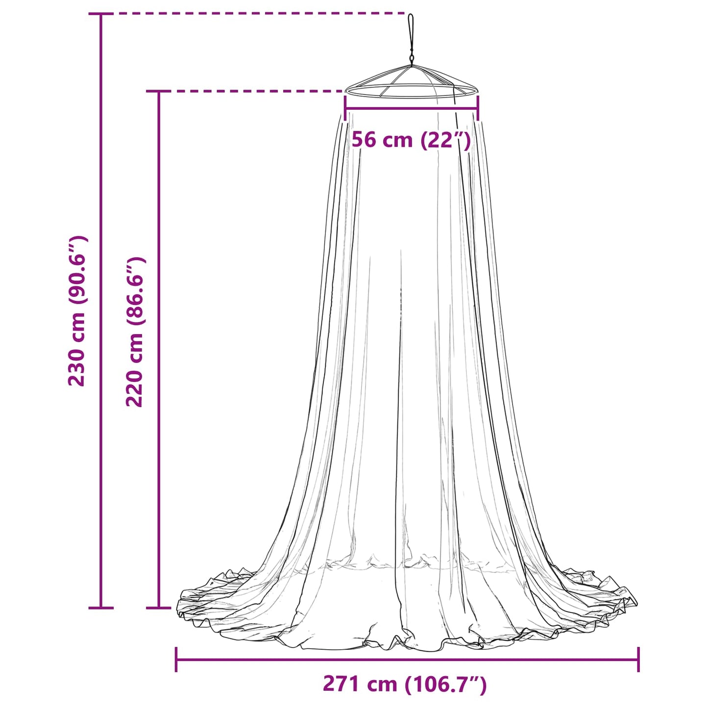 Moskito-Netz für das Bett 3 stk. 156 Mesh Schwarz ⌀56 x 220 cm