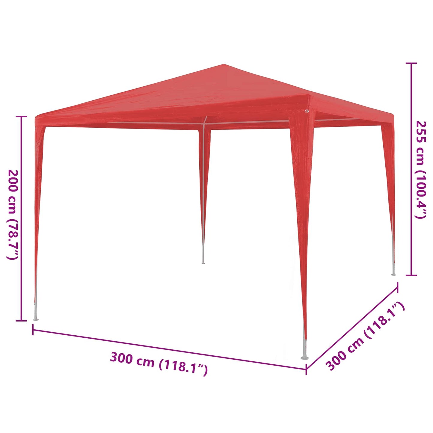 Party-Zelt Rot 300 x 300 x 255 cm PE und Stahl