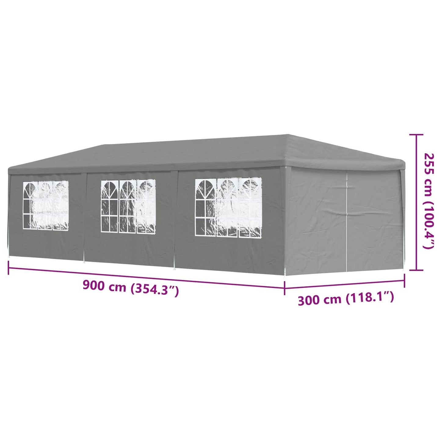Party-Zelt 900 x 300 x 255 cm Hellgrau PE and Steel