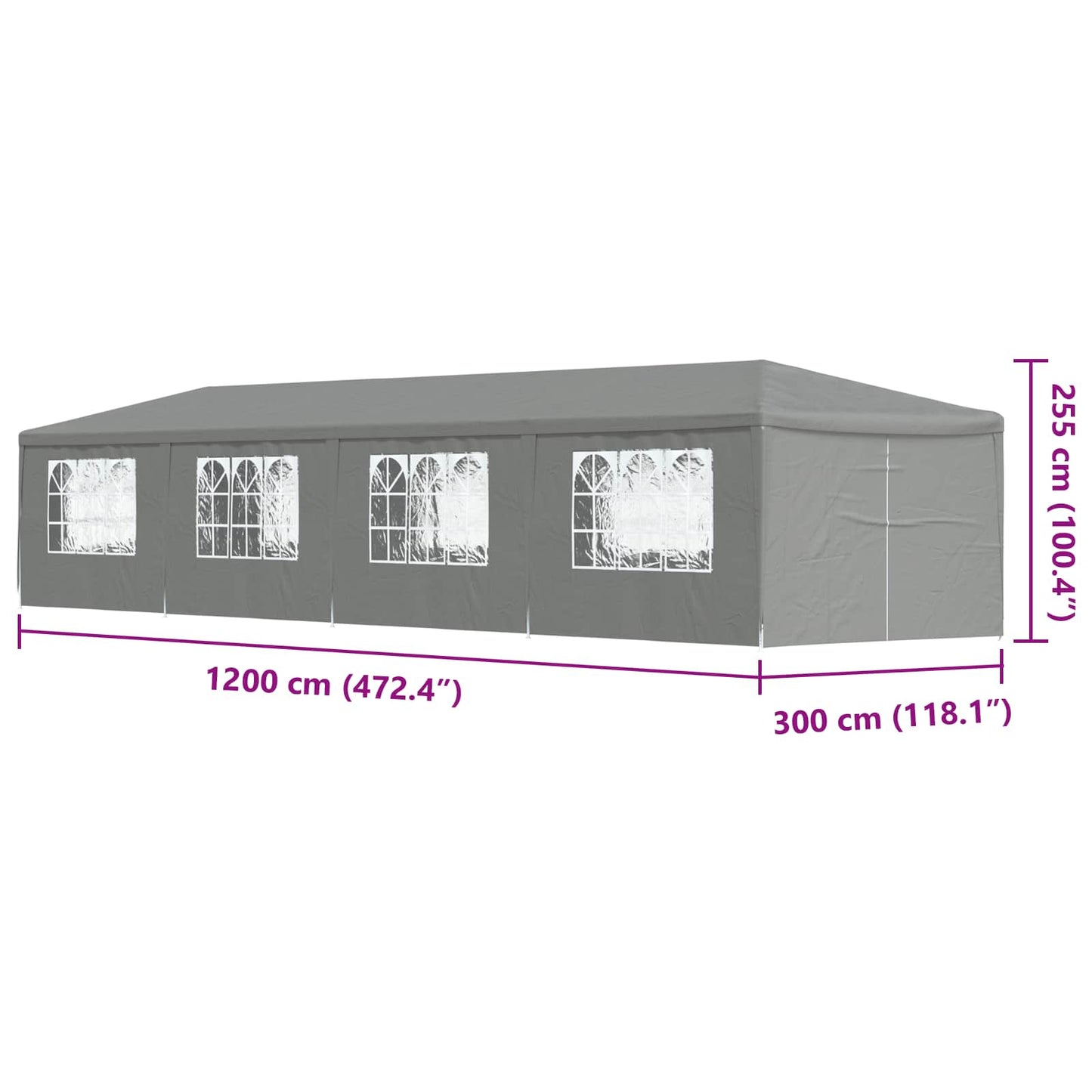 Party-Zelt 1200 x 300 x 255 cm Hellgrau PE and Steel