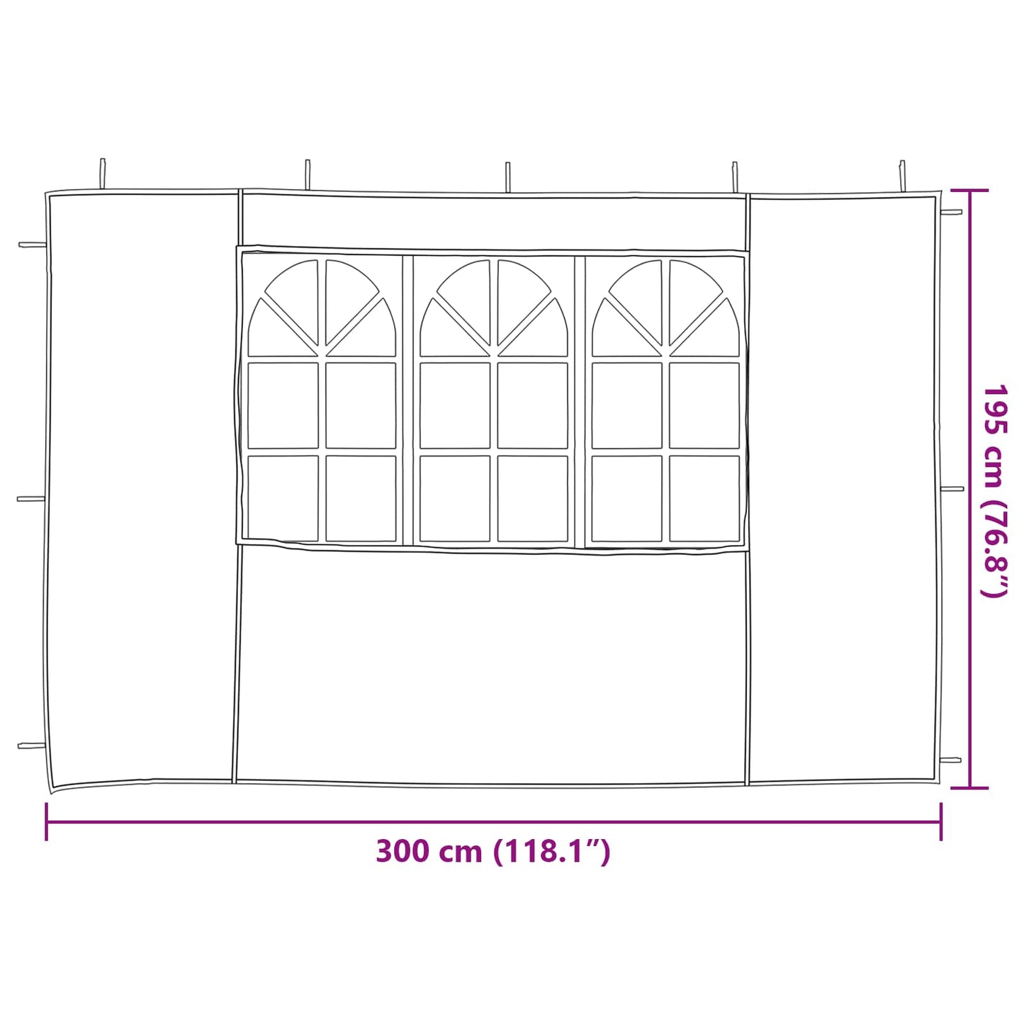 Partyzelt-Seitenteil 2 Stk. 300 x 195 cm Hellgrau PE und Stahl