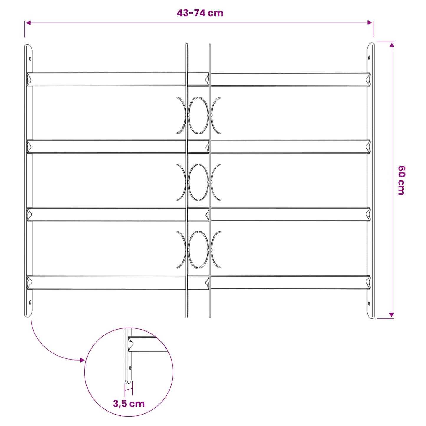 Security Grille for Windows with 4 Crossbars 3 stk. 43-74 cm
