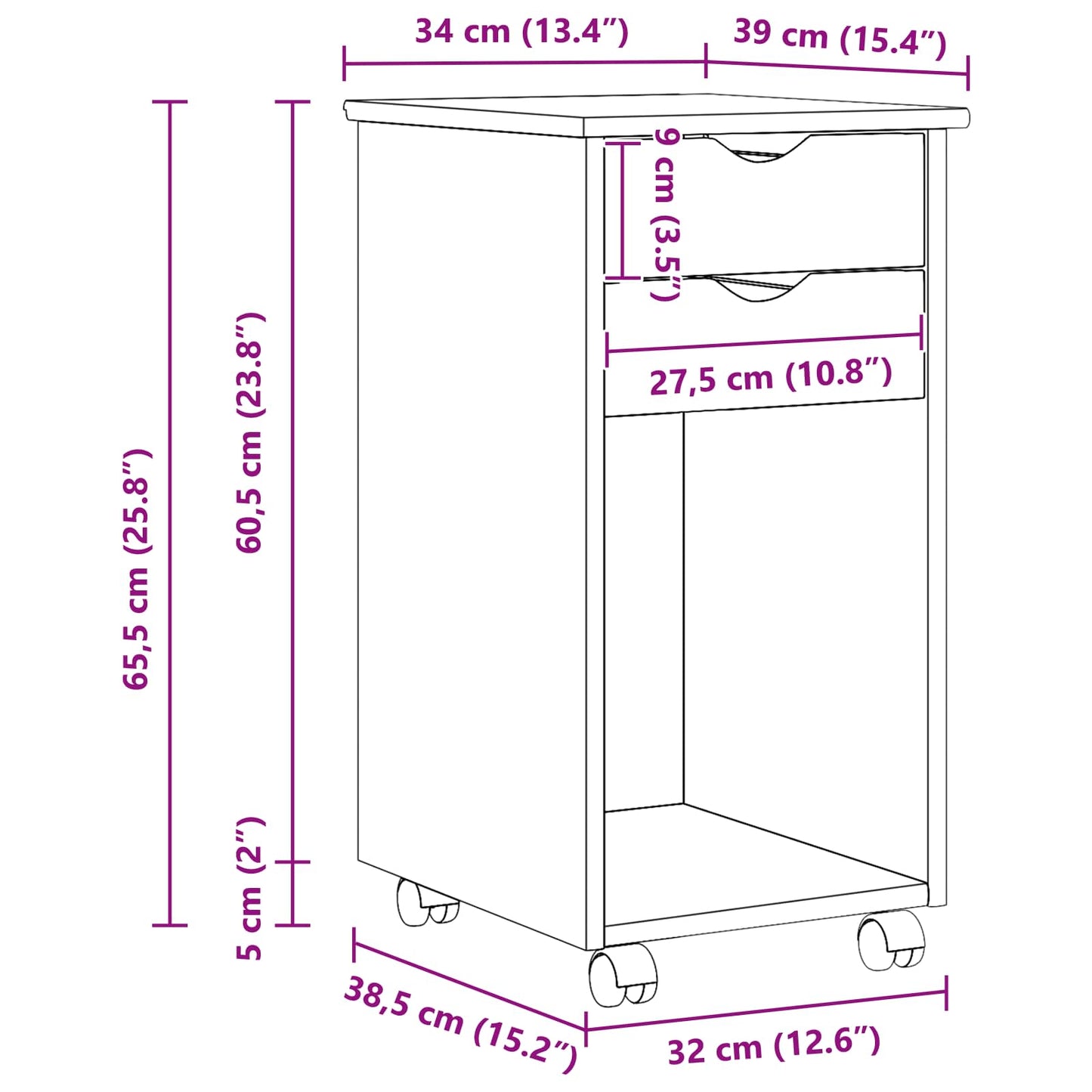 Rollschrank 34 x 39 x 65,5 cm Massives Kiefernholz Braun
