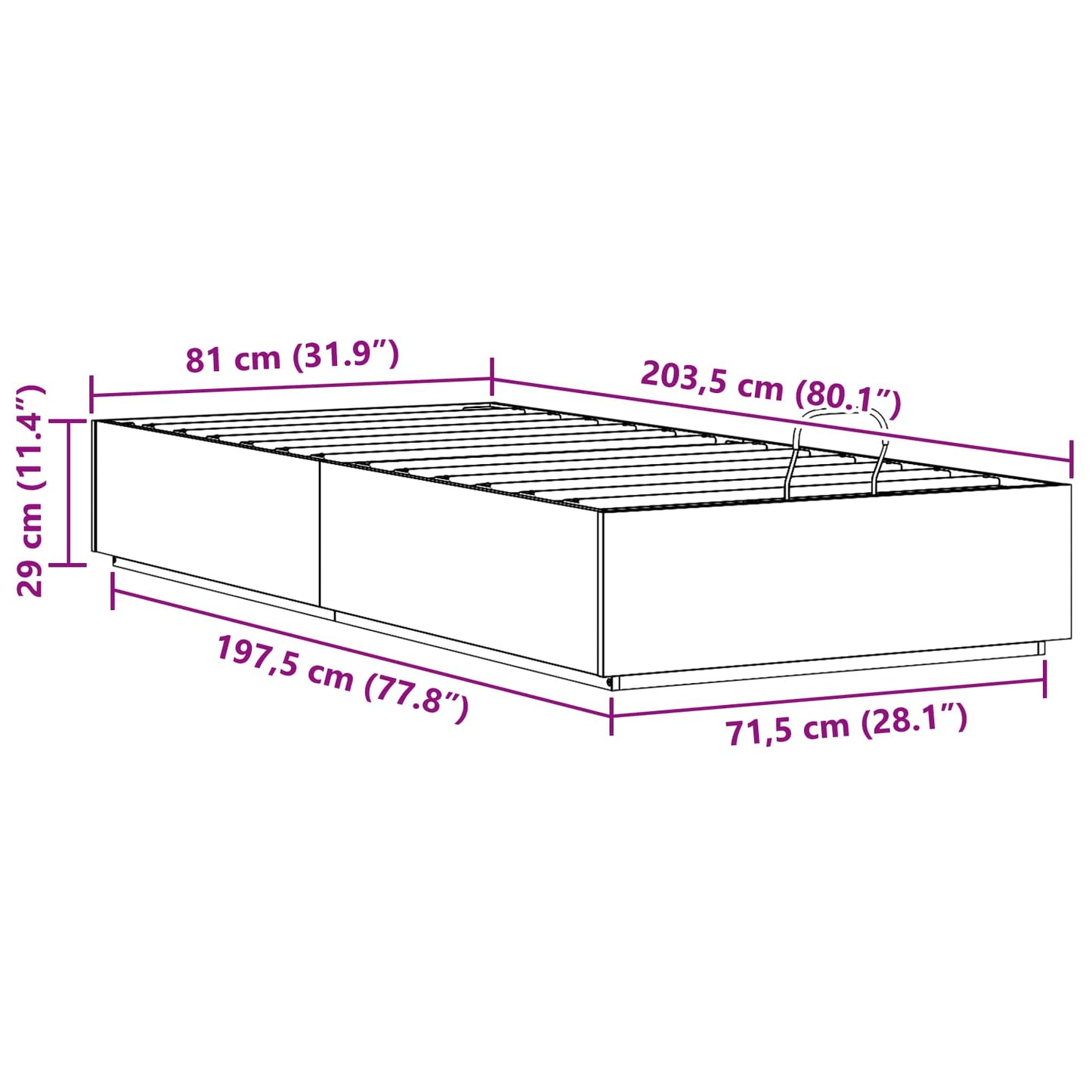 Ottoman-Bettgestell mit Stauraum Natur 80 x 200 cm