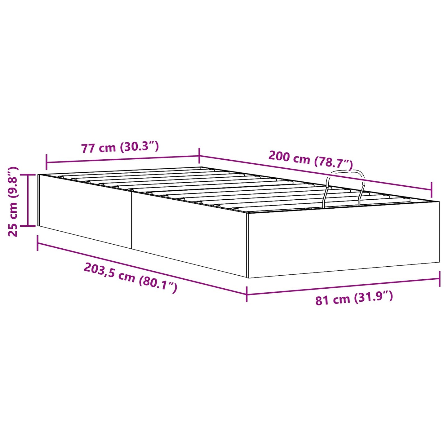 Ottoman Bettgestell mit Stauraum Natur 80 x 200 cm
