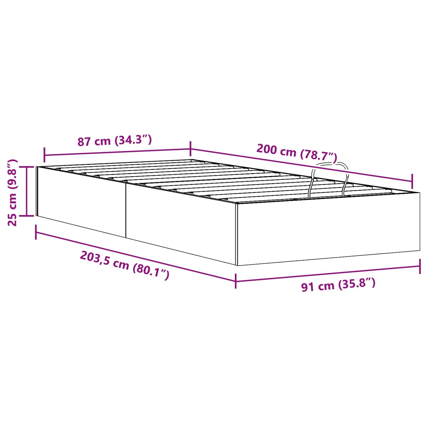 Ottoman Bettgestell mit Stauraum Natur 90 x 200 cm