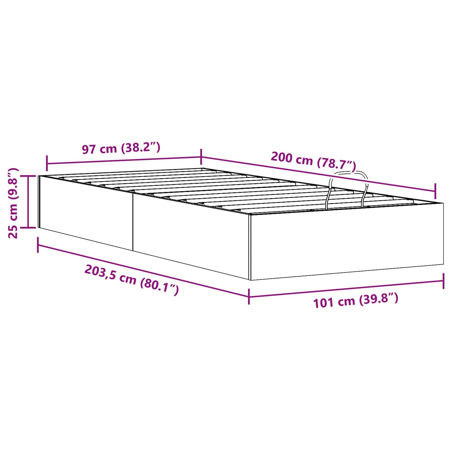 Ottoman Bettgestell mit Stauraum Natur 100 x 200 cm