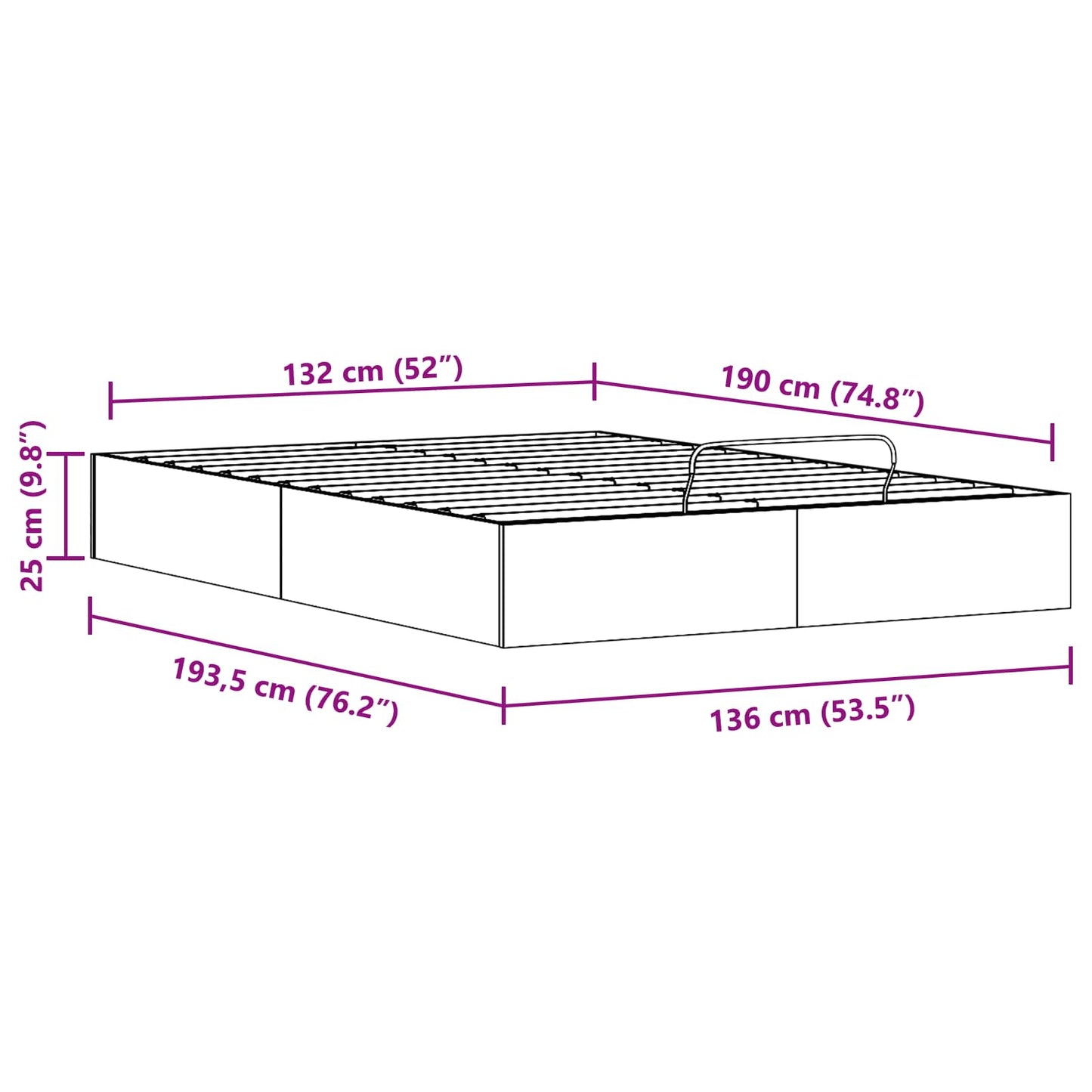 Ottoman Bettgestell mit Stauraum Natur 135 x 190 cm