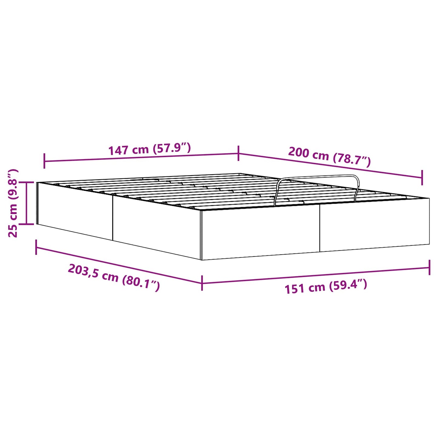Ottoman Bettgestell mit Stauraum Natur 150 x 200 cm