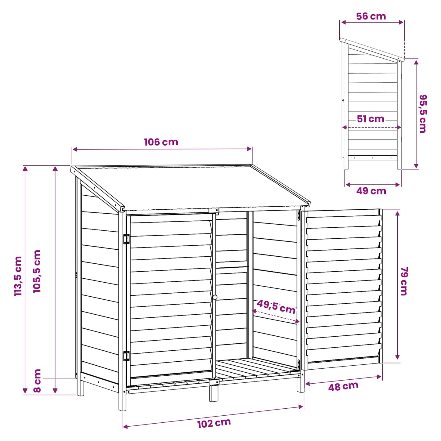 Gartenschuppen Grau 106 x 56 x 113,5 cm Massivholz aus Fichte