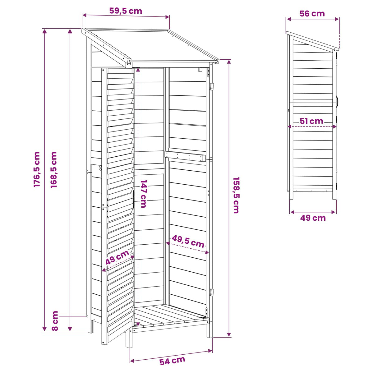 Gartenschuppen Grau 59,5 x 56 x 176,5 cm Massivholz aus Fichte