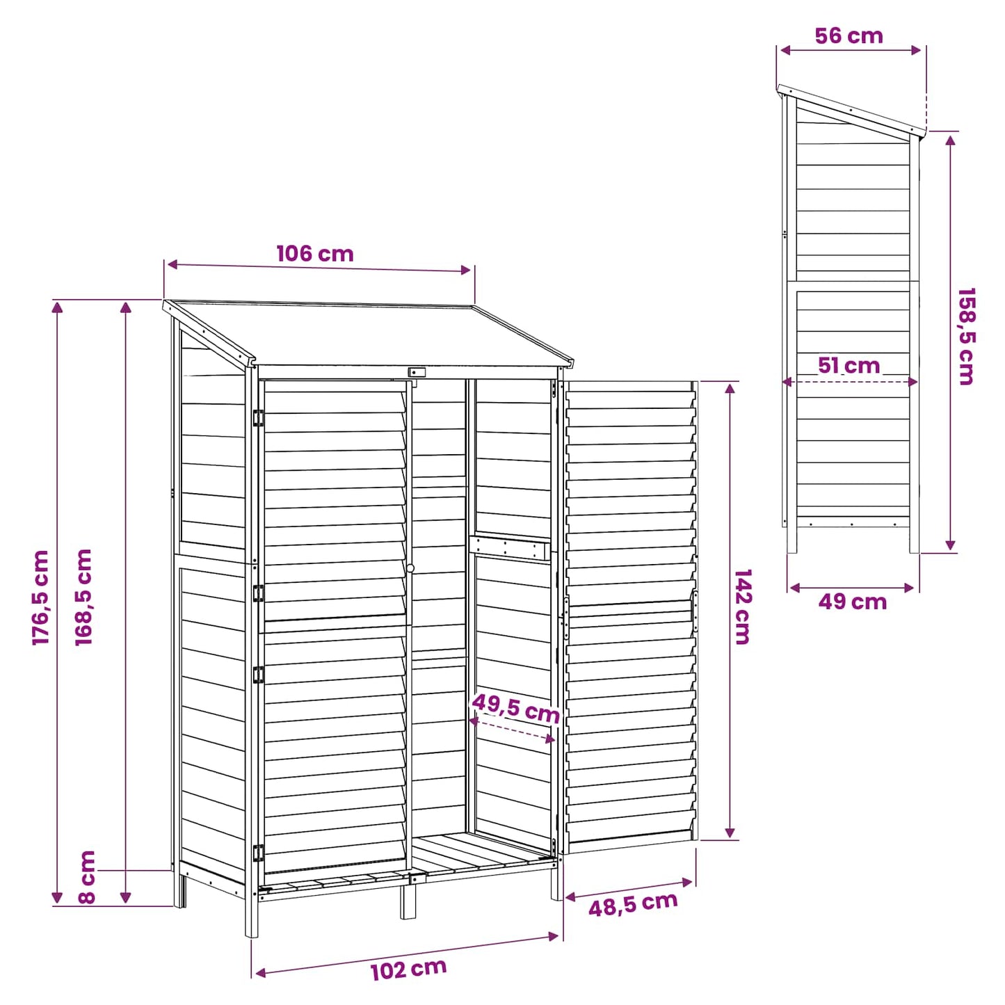 Gartenschuppen Grau 106 x 56 x 176,5 cm Massivholz aus Fichte