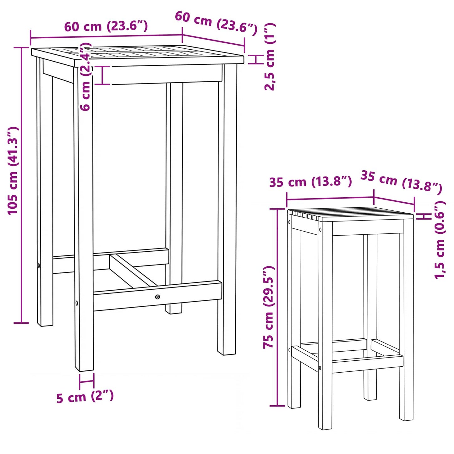 Outdoor Bar Set 3 stk. Unbehandelt Massivholz Teak