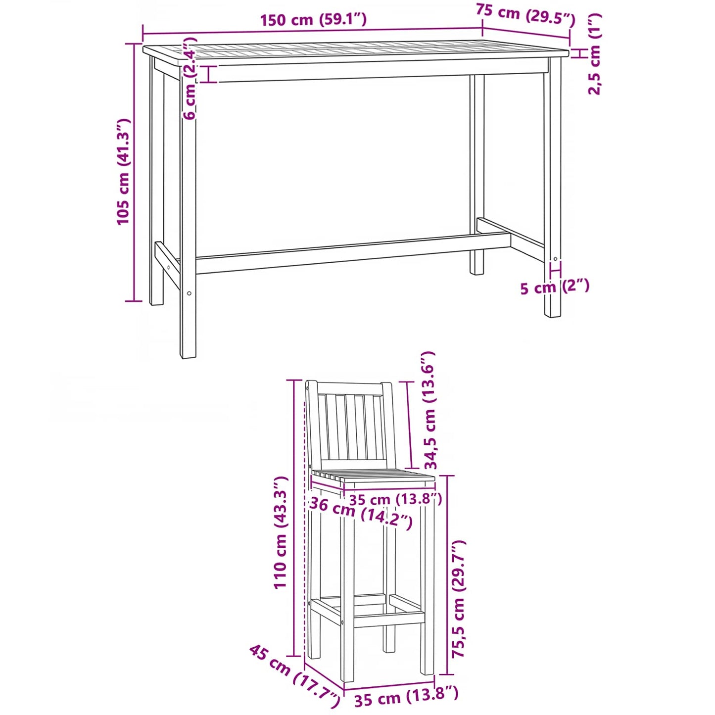 Outdoor Bar Set 5 stk. Natur Massivholz Teak