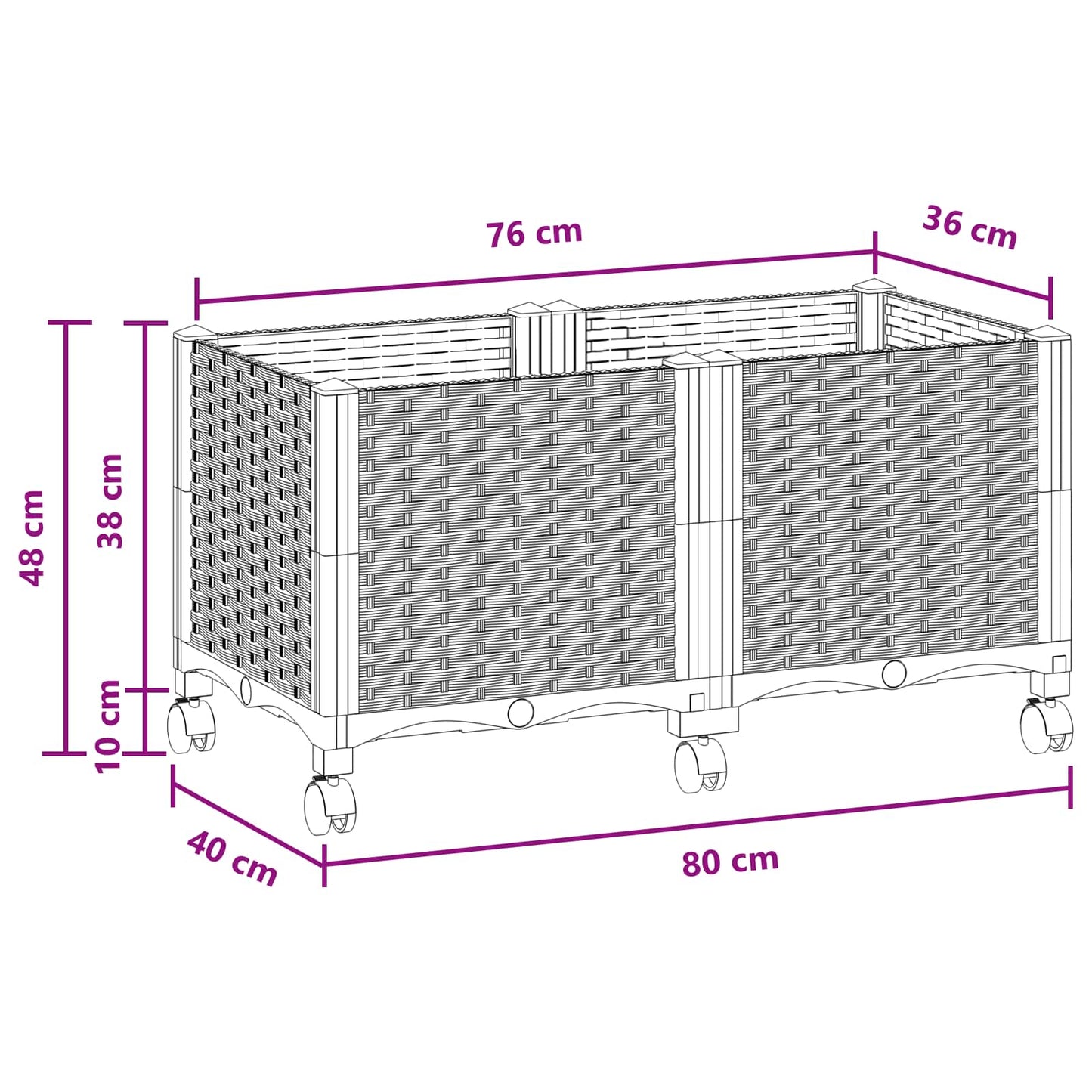 Gartenpflanzer mit Rädern Braun 80 x 40 x 44 cm PP