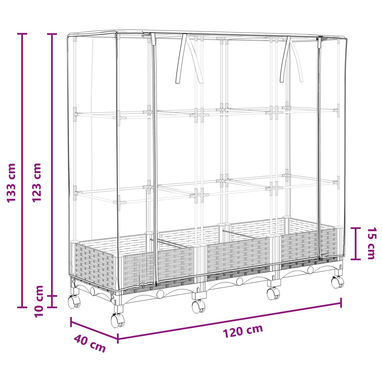 Gartenplanter mit Gewächshausabdeckung und Rädern 3 Stk. Braun