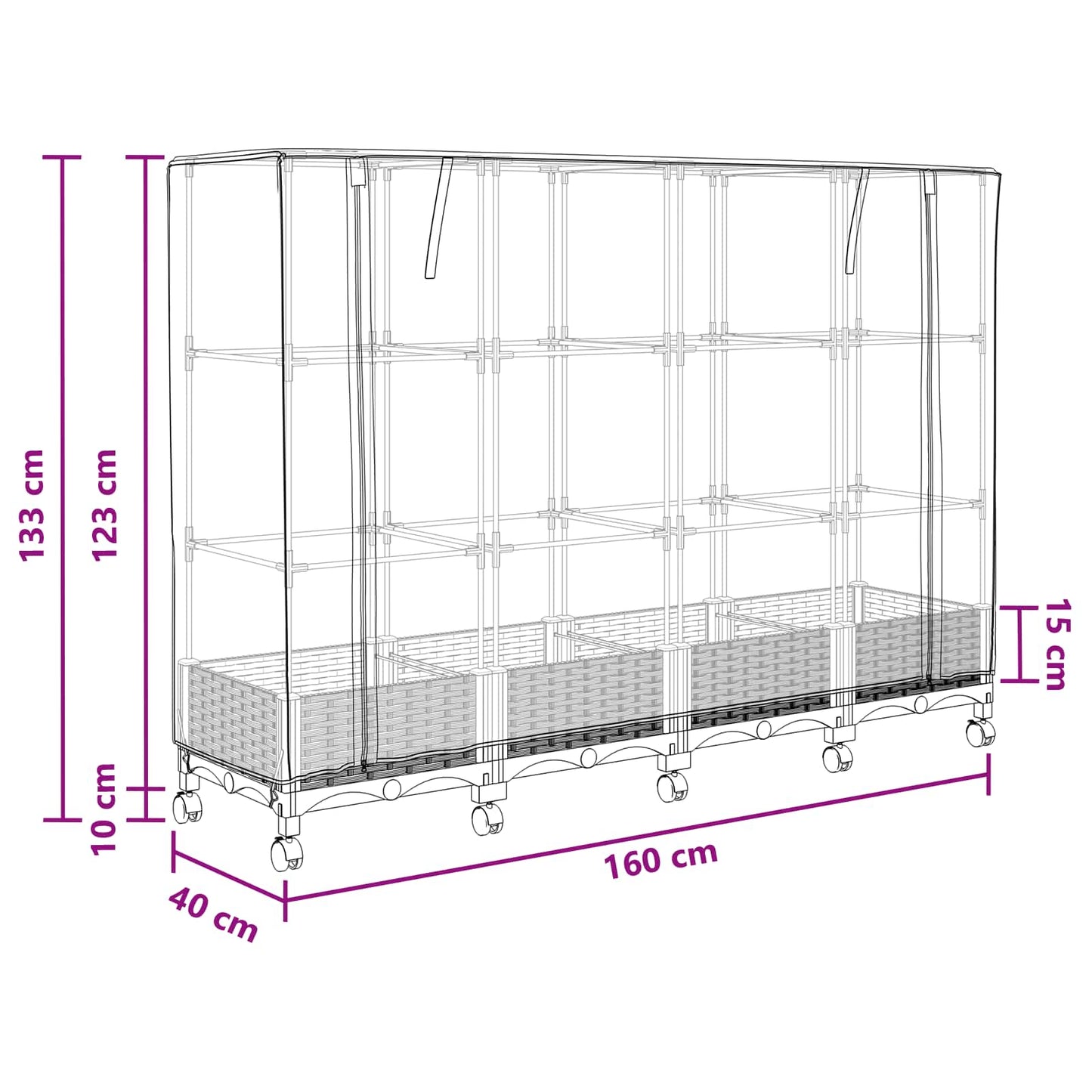 Gartenplanter mit Gewächshausabdeckung und Rädern 3 Stk. PP