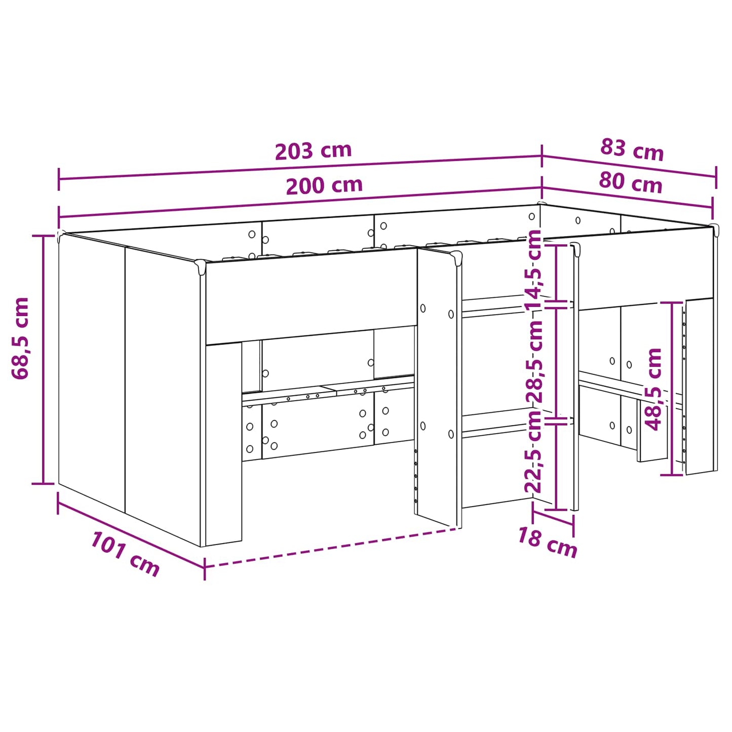 Hochbett für Kinder Schwarze Eiche 80 x 200 cm Holzwerkstoff