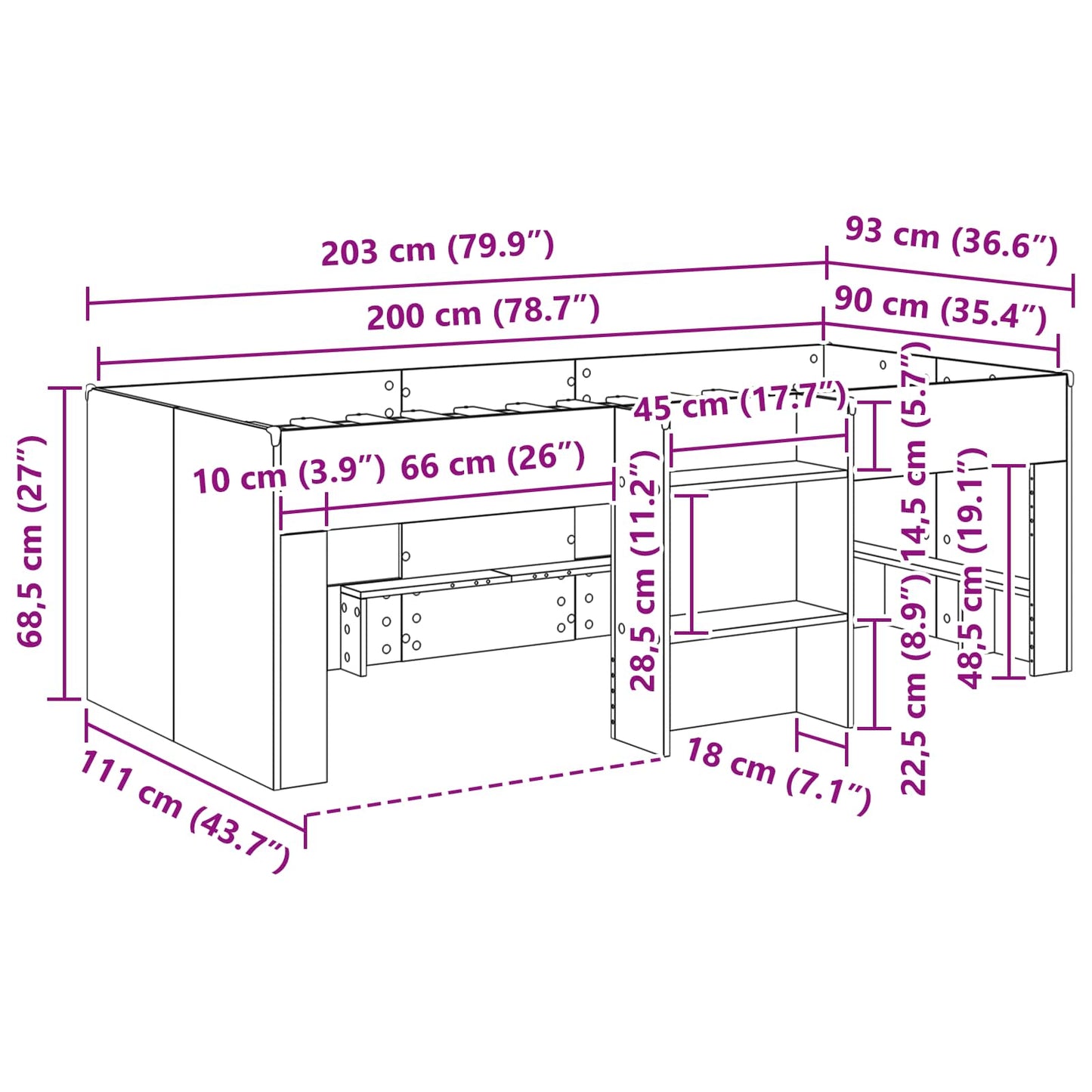 Hochbett für Kinder Weiß 90 x 200 cm Holzwerkstoff