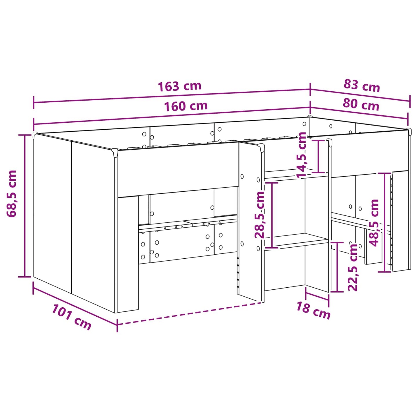Hochbett für Kinder Sonoma-Eiche 80 x 160 cm Holzwerkstoff