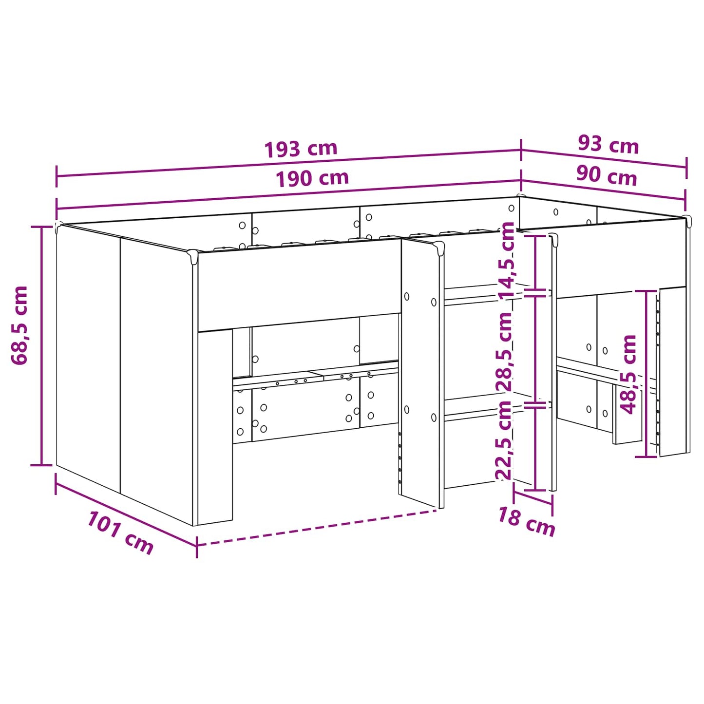 Hochbett für Kinder Weiß 90 x 190 cm Holzwerkstoff