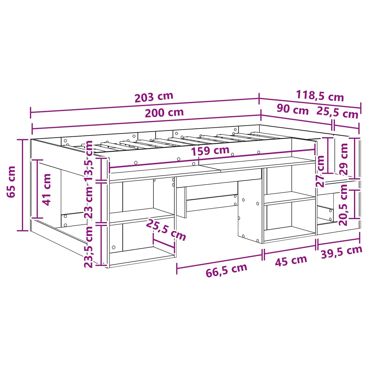 Kinderbettgestell mit Stauraum Sonoma-Eiche 90 x 200 cm