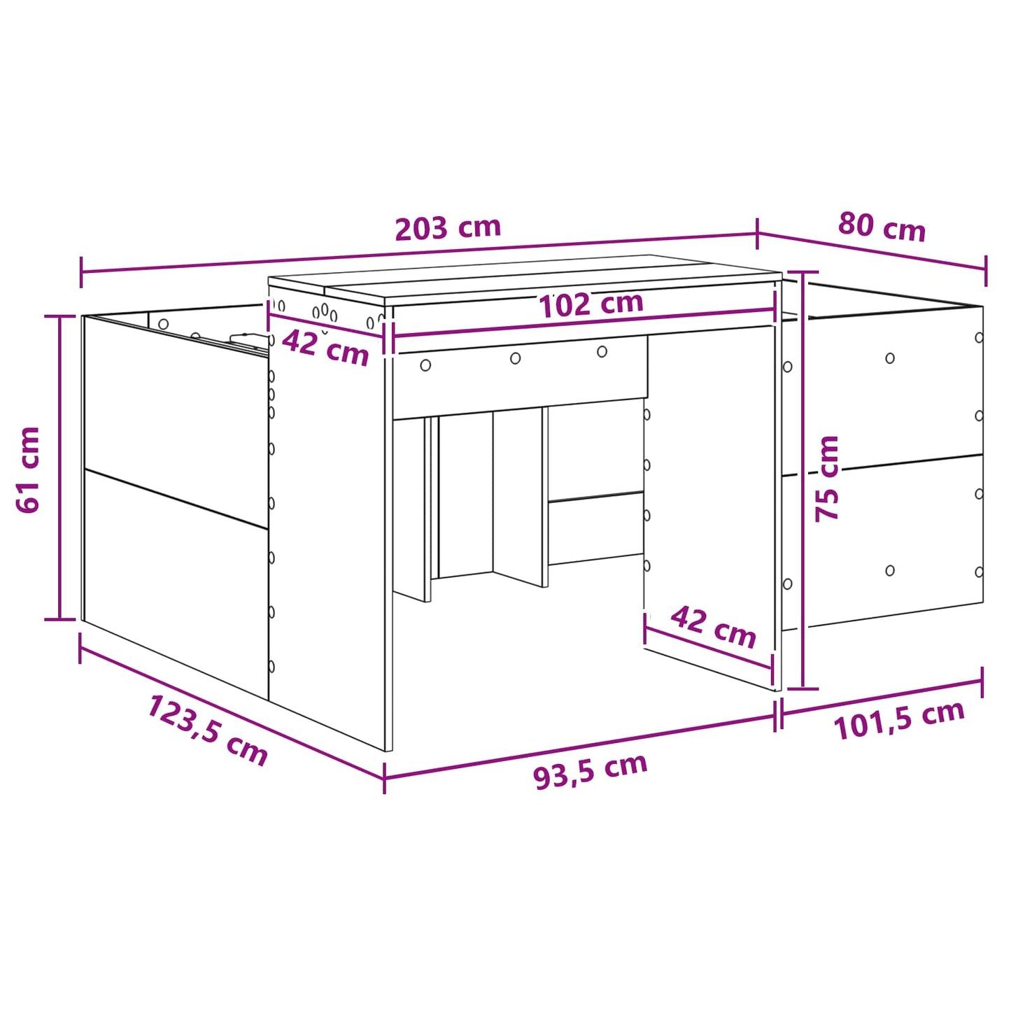 Hochbett mit Schreibtisch für Kinder Weiß 80 x 200 cm