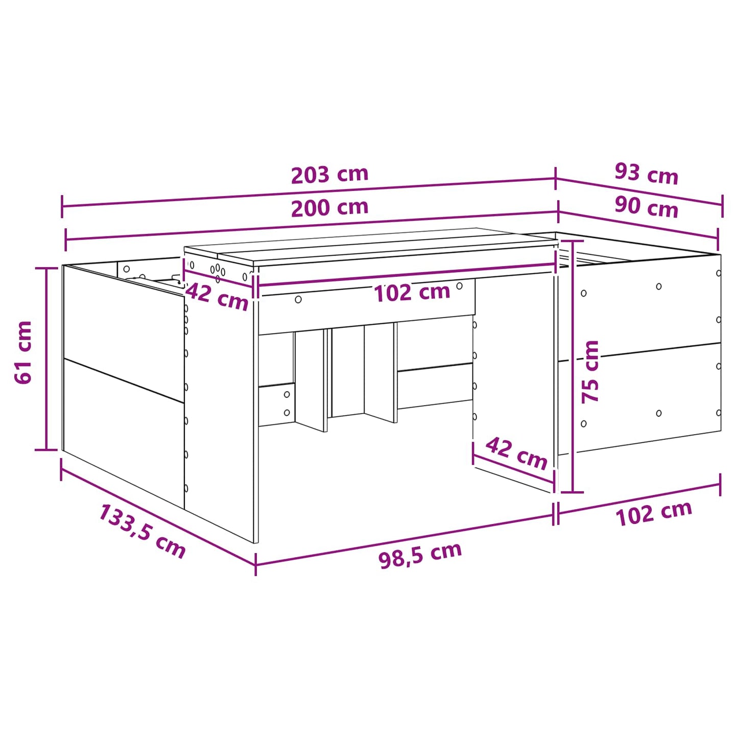 Hochbett mit Schreibtisch für Kinder Weiß 90 x 200 cm