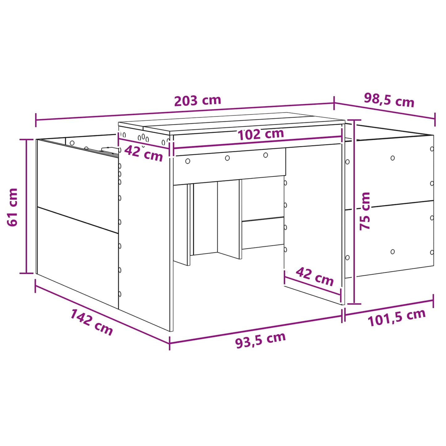 Hochbett mit Schreibtisch für Kinder Sonoma-Eiche 98,5 x 200 cm