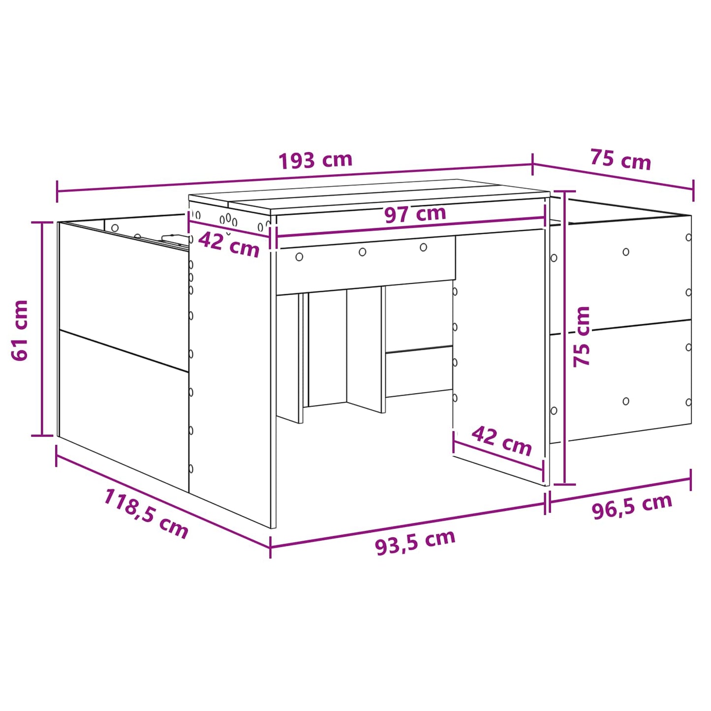 Hochbett mit Schreibtisch für Kinder Weiß 75 x 190 cm
