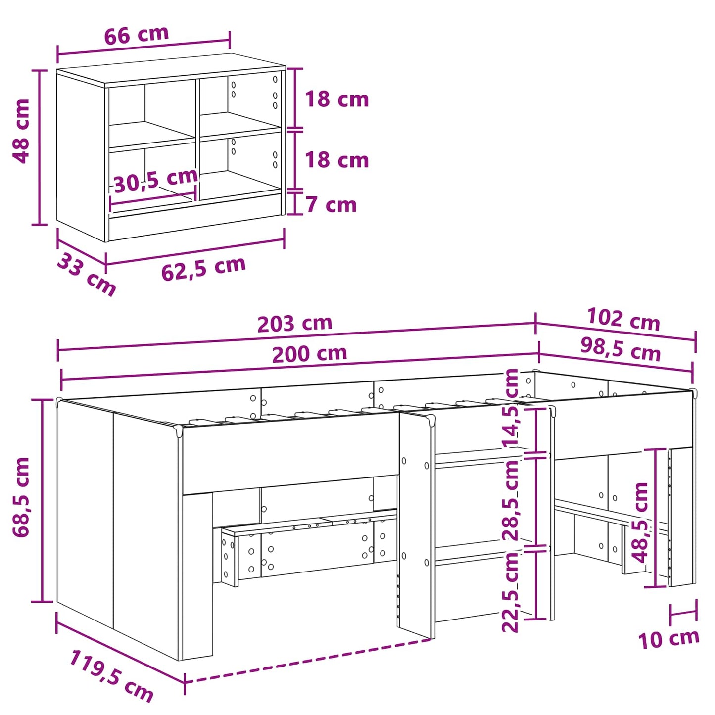 Loft Bettgestell mit Schrank 3 stk. Sonoma-Eiche Holzwerkstoff