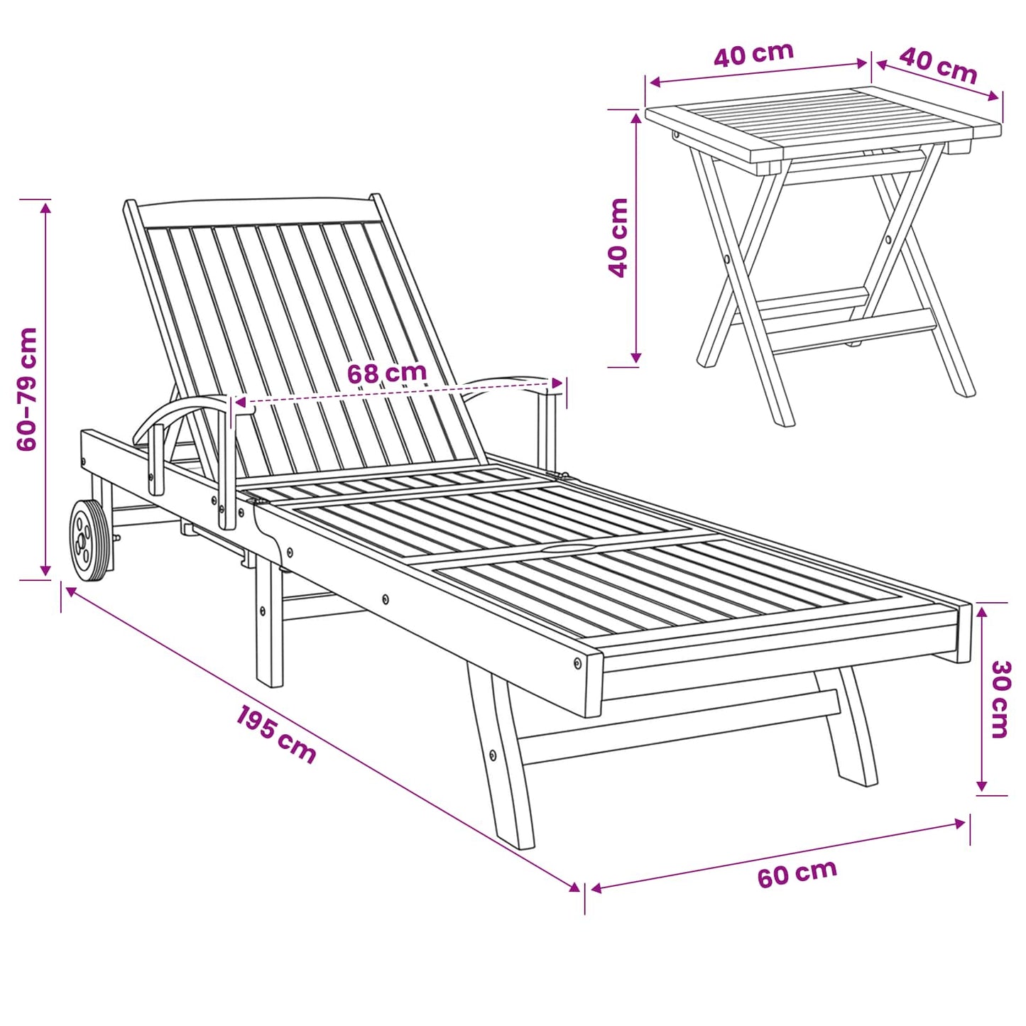 Sonnenliege mit Tisch Massivholz Teak Braun