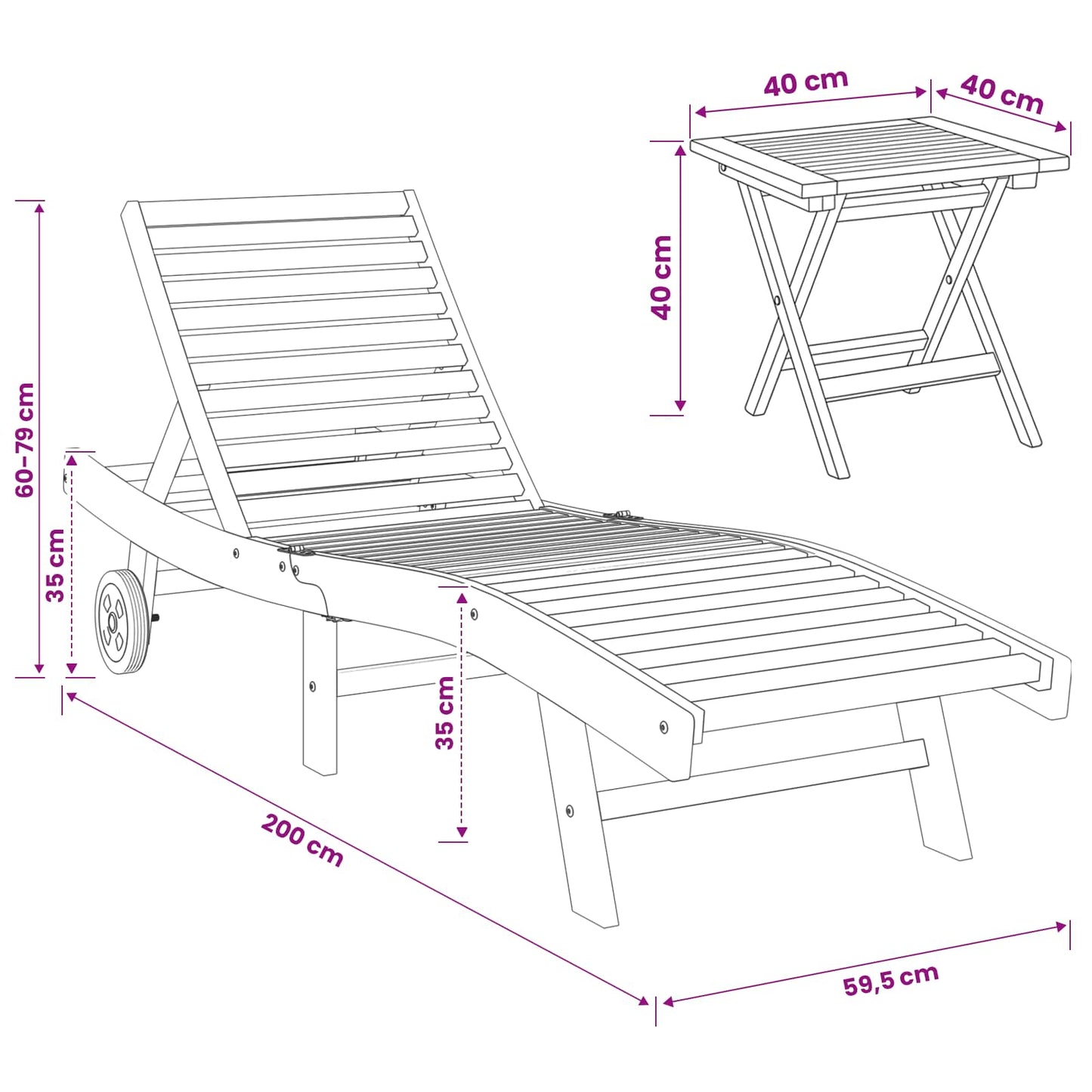 Sonnenliege 2 stk. Massivholz Teak Braun