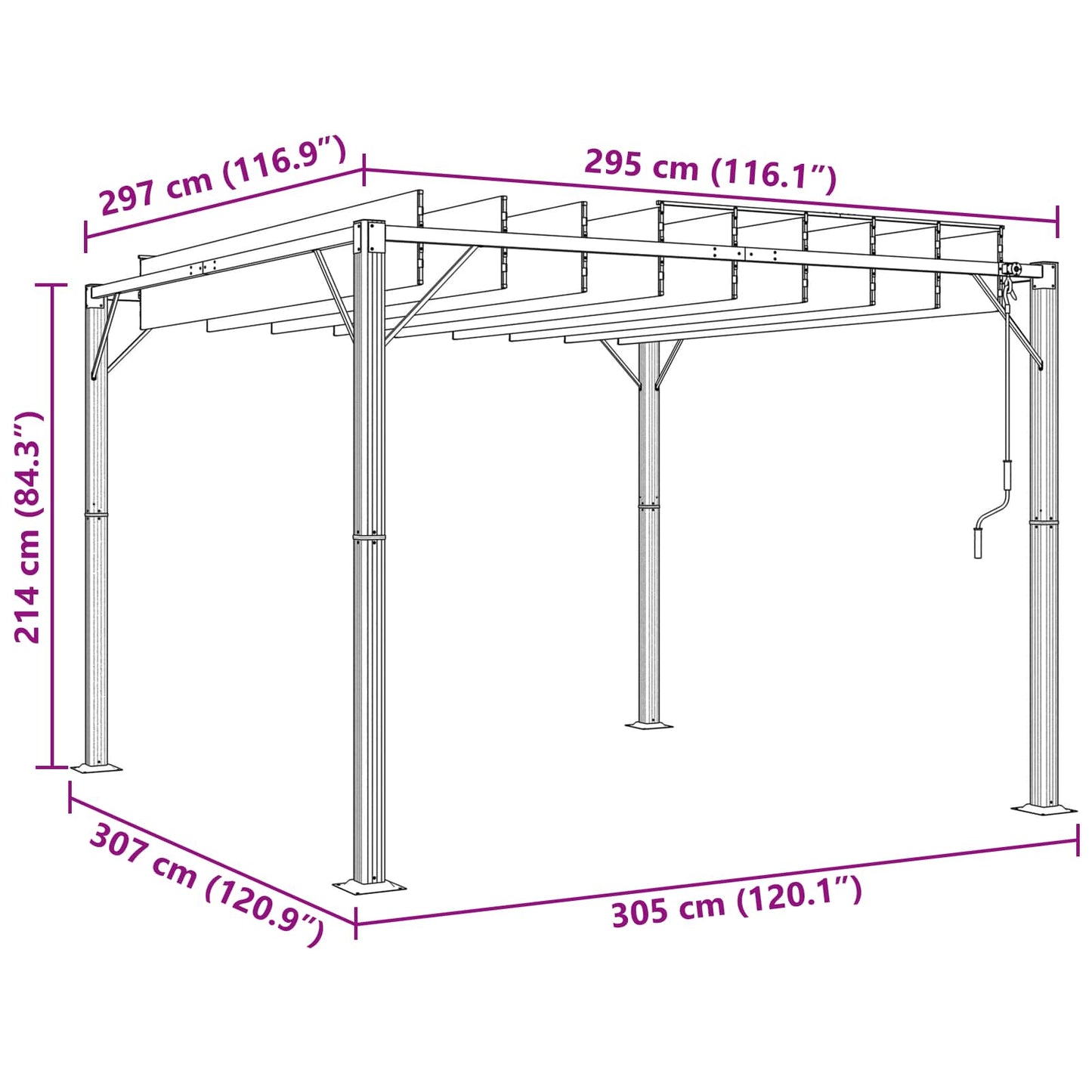 Gazebo mit Lamellen-Dach 3 x 3 x 2,14 m Grün